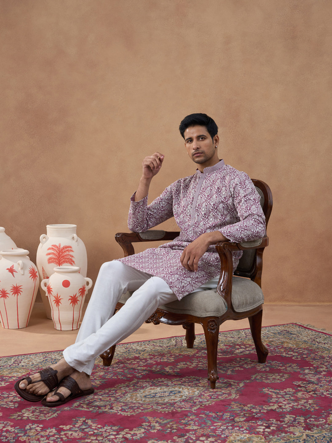 Lavender Textured Brocade Kurta Set