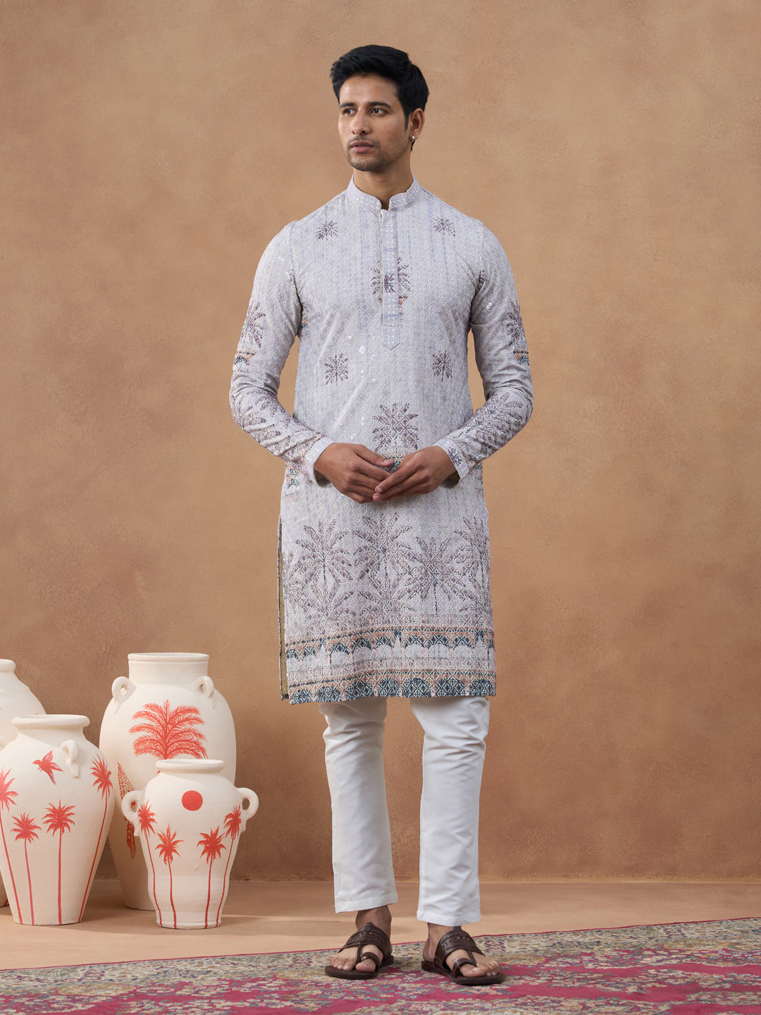 Light Grey Textured Kurta Set