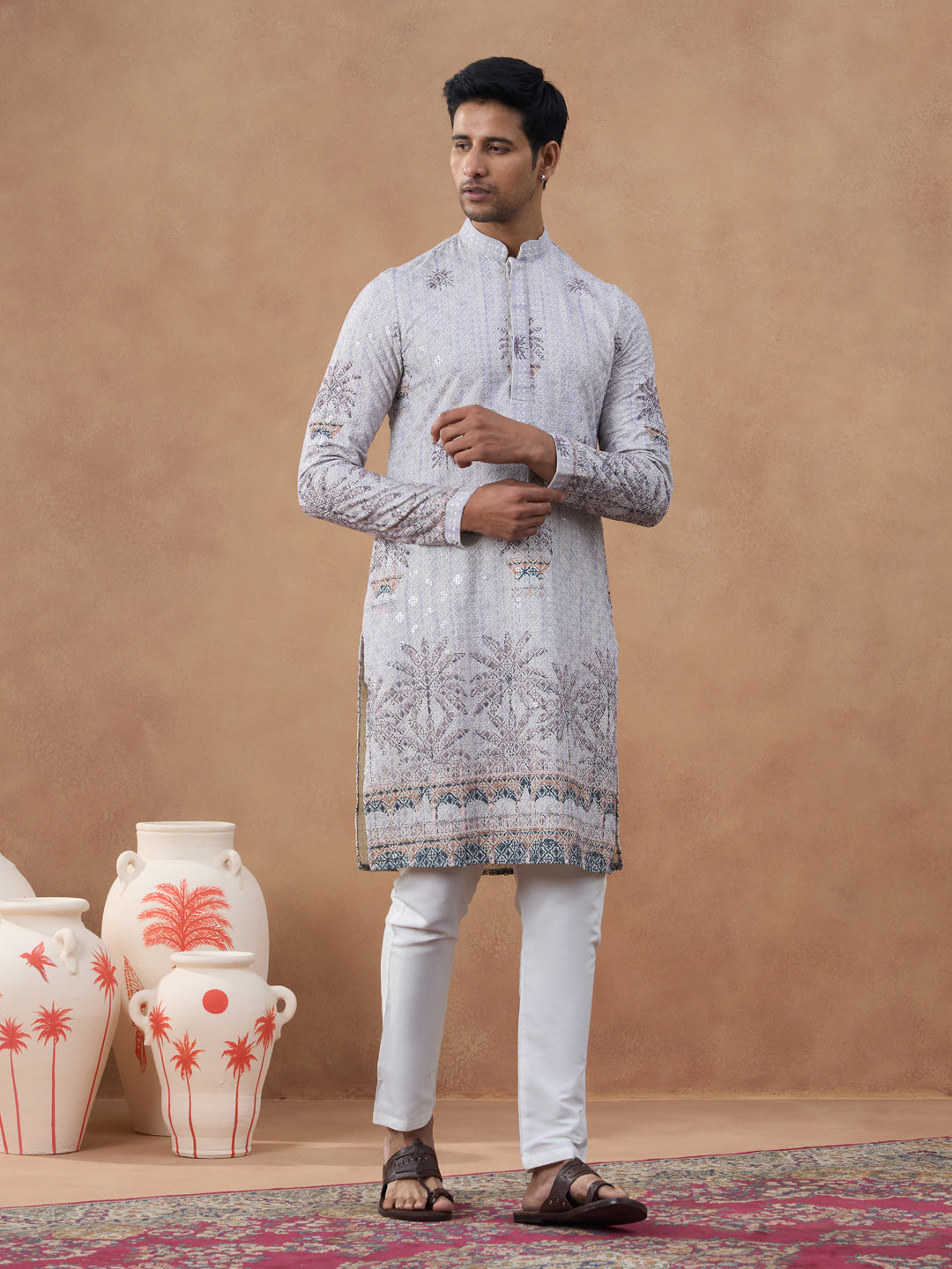 Light Grey Textured Kurta Set