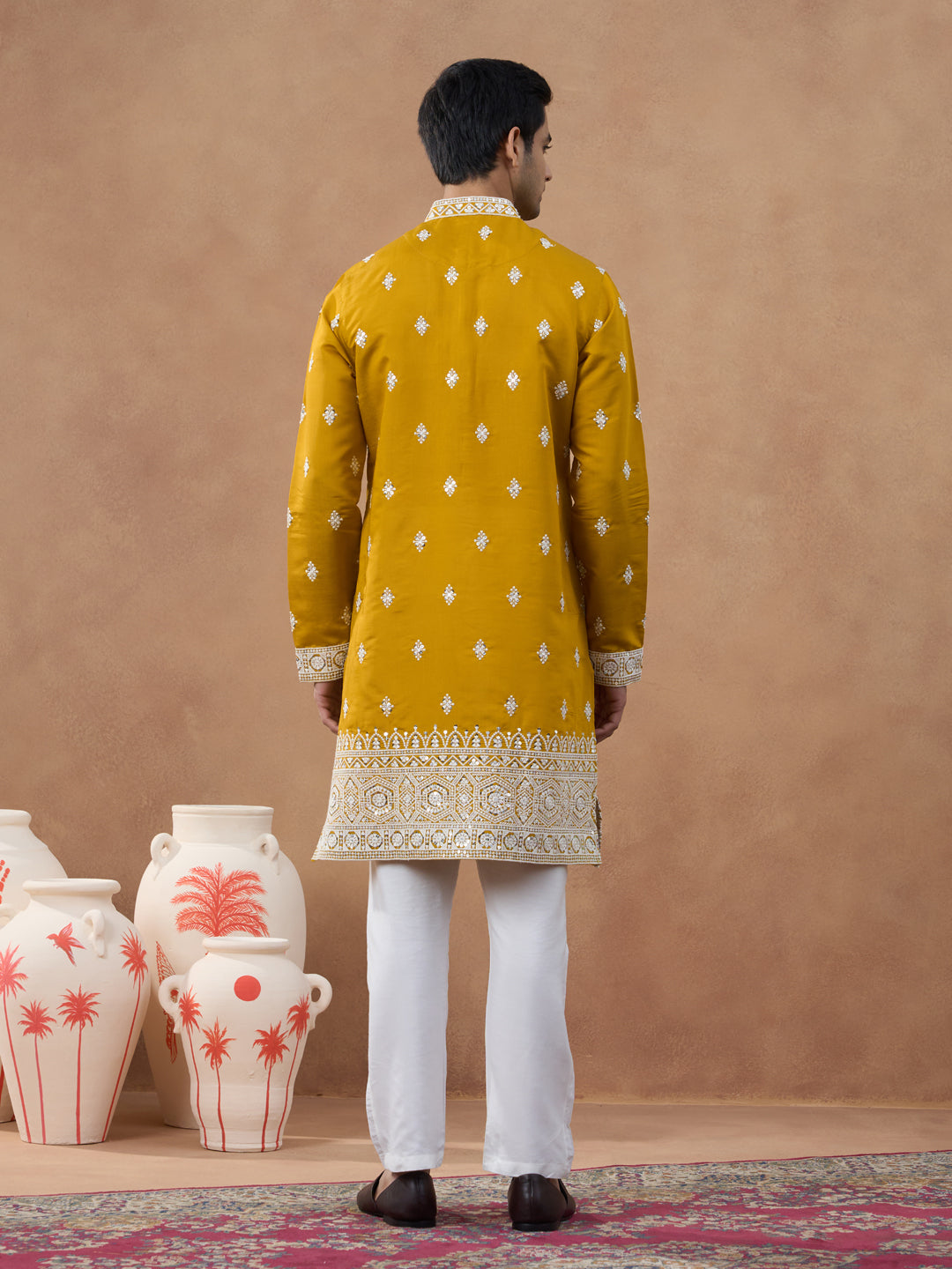 Mustard Sequin-Embroidered Kurta Set