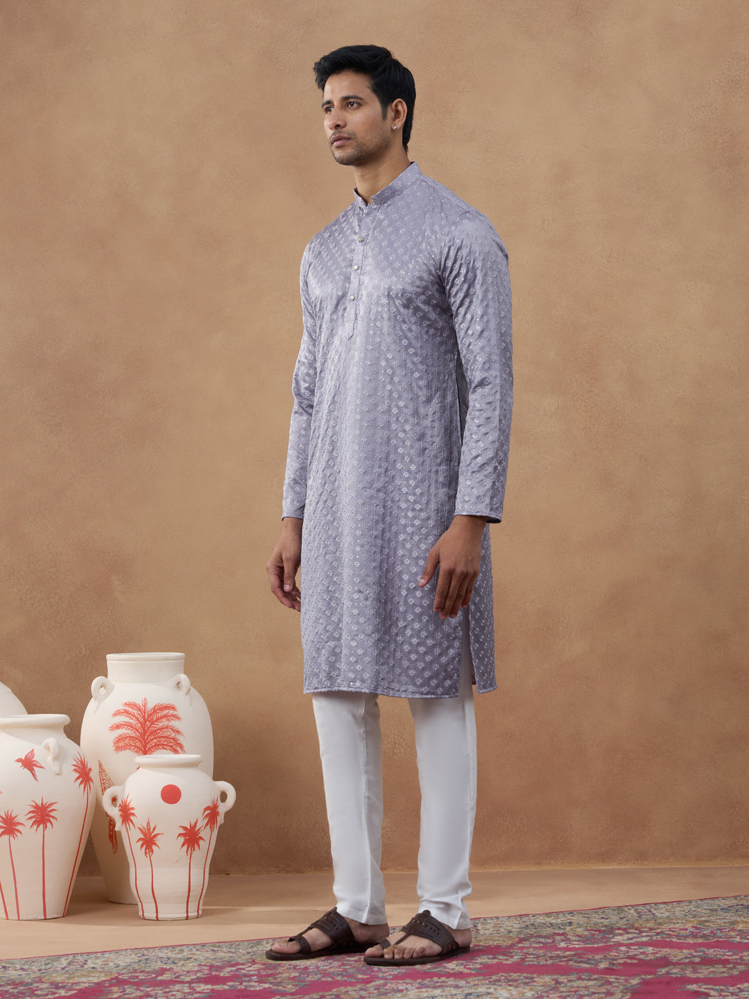 Lavender Self-Texture Kurta Set