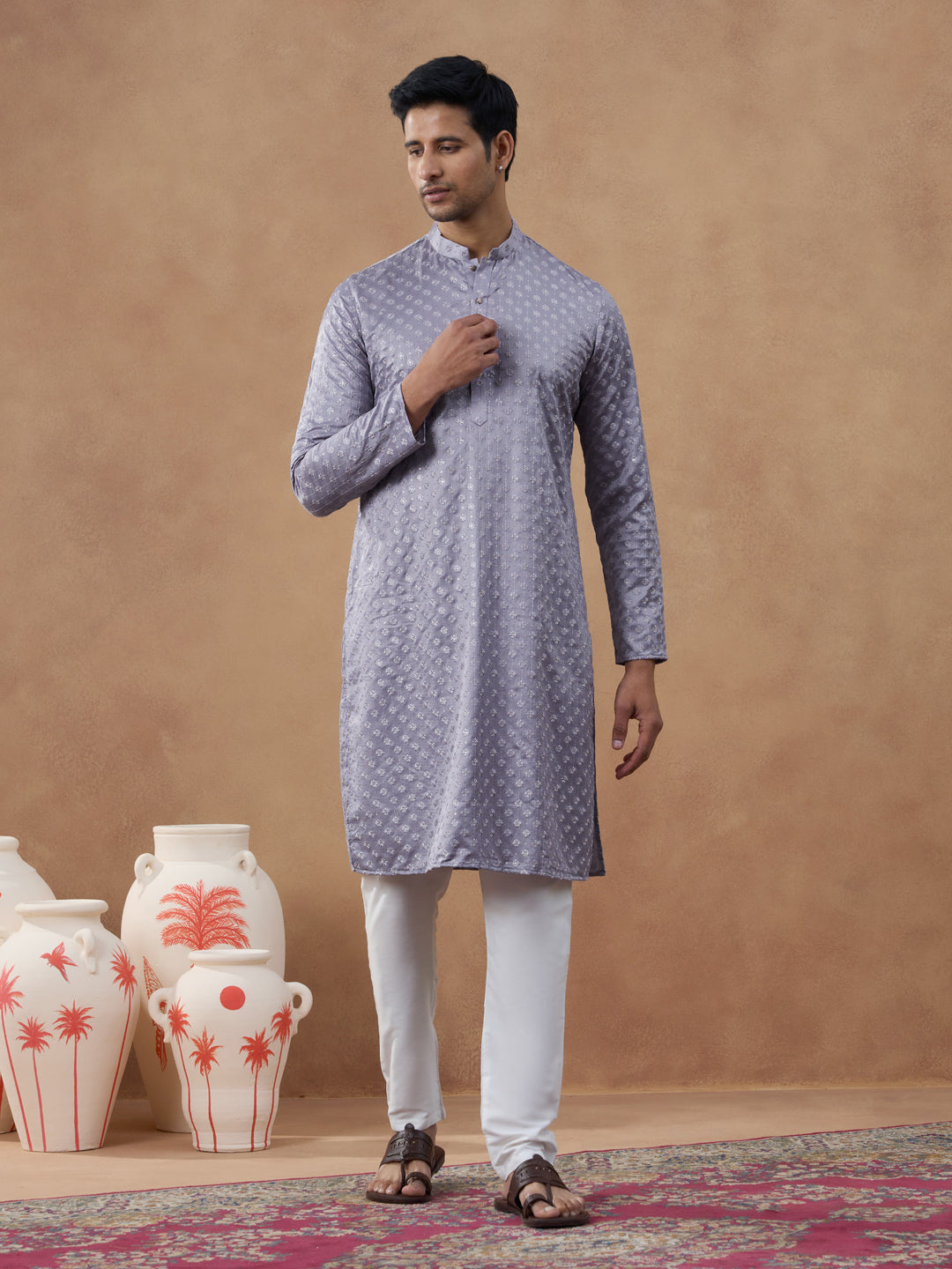 Lavender Self-Texture Kurta Set