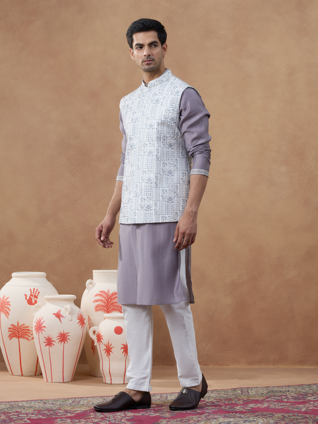 Grey Embroidered Jacket & Kurta Set