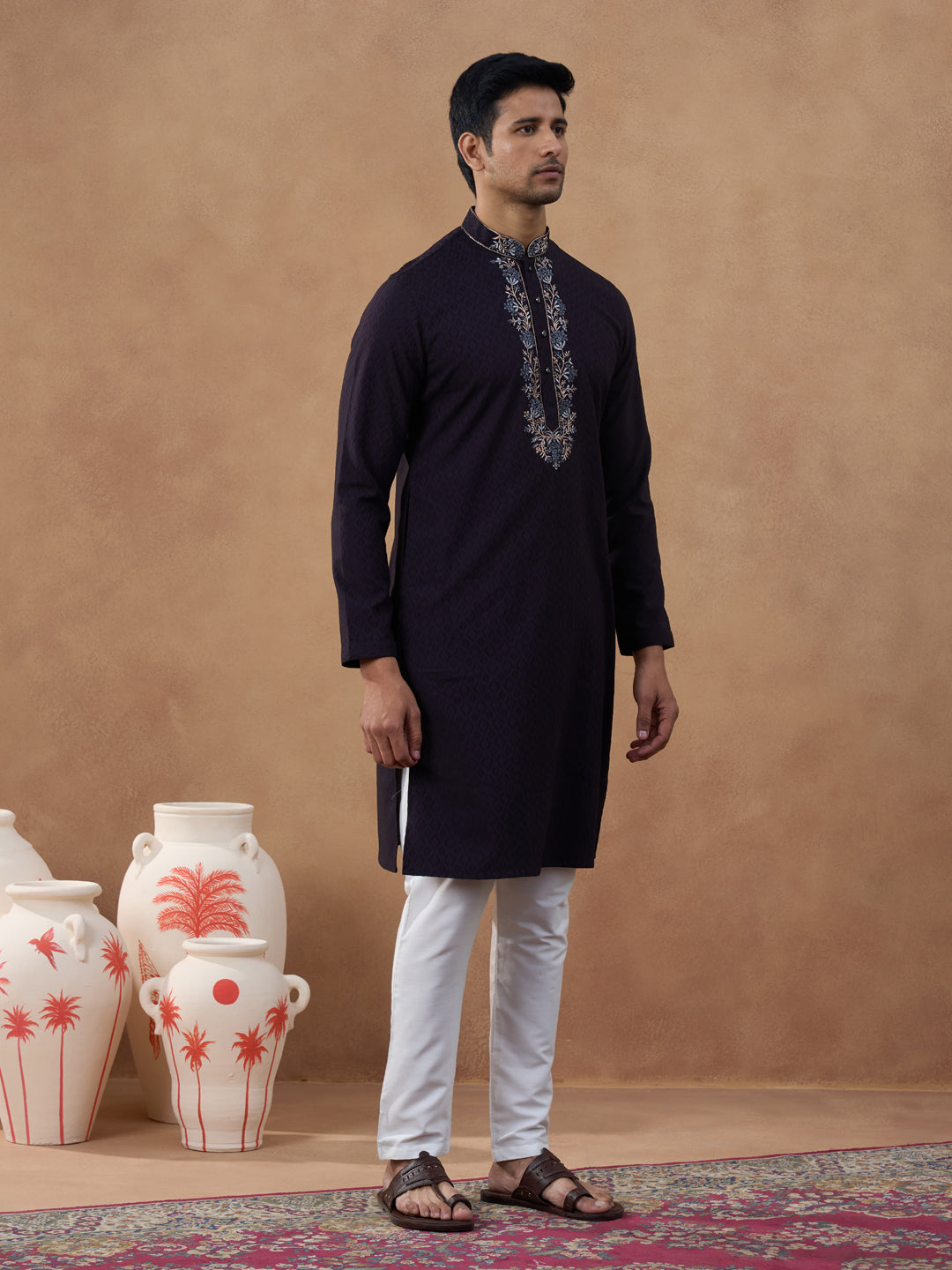 Dark Chocolate Brown Embroidery Kurta Set