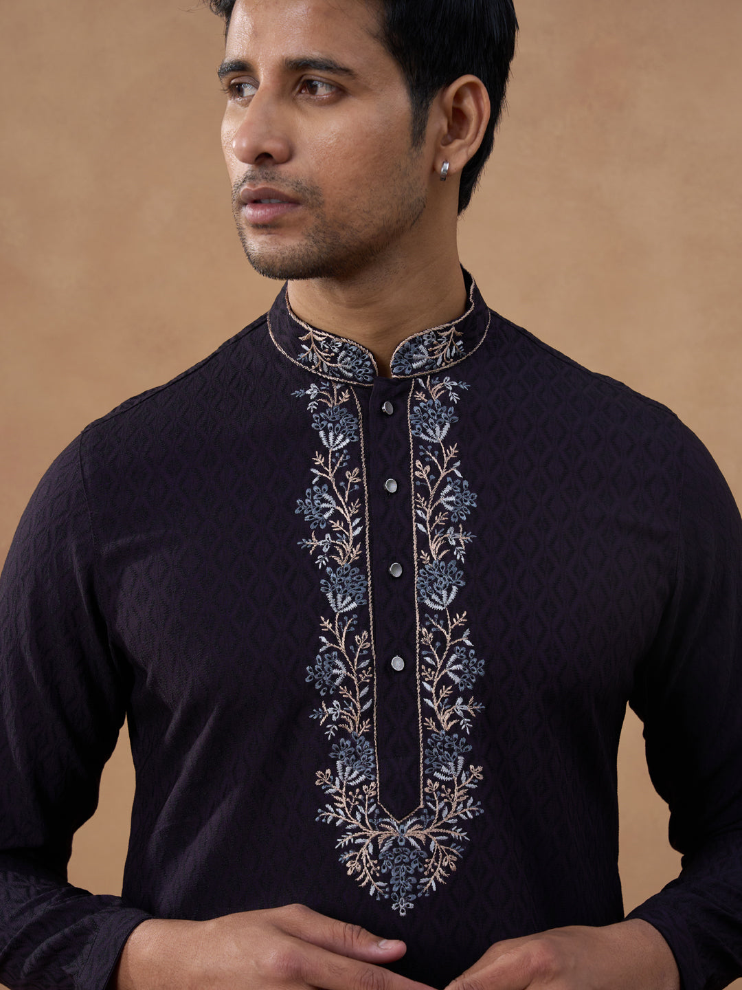 Dark Chocolate Brown Embroidery Kurta Set