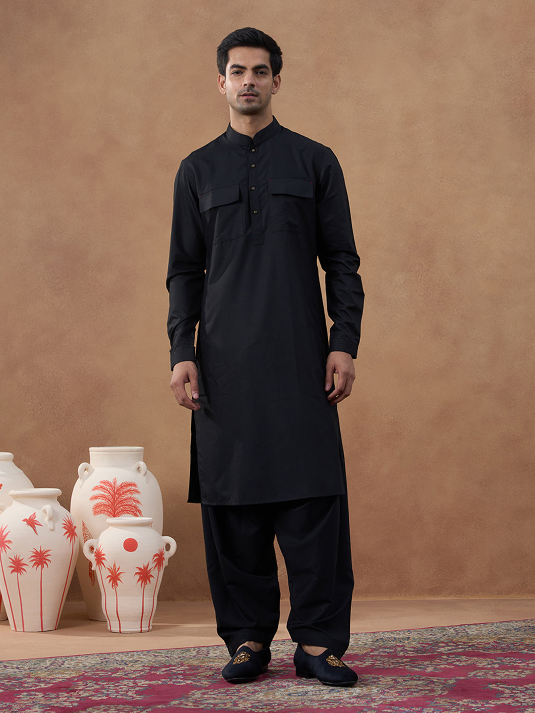 Multi-Colour Green Bundi with Classic Black Pathani Set