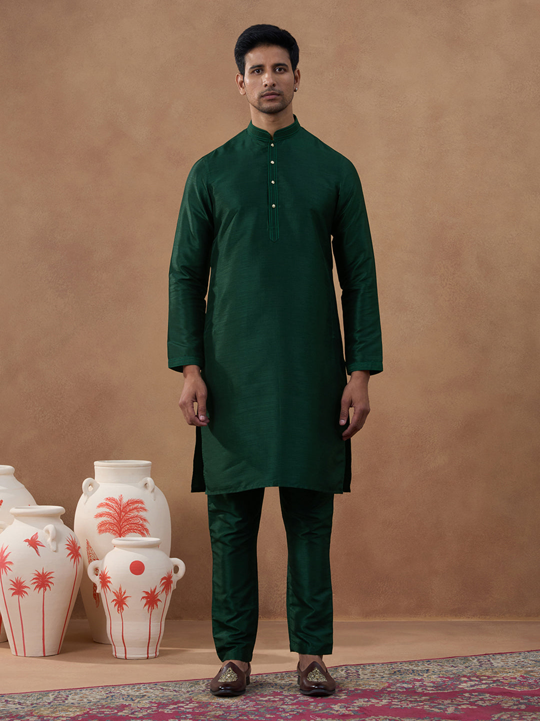 Forest Green Printed Bandi Kurta Set
