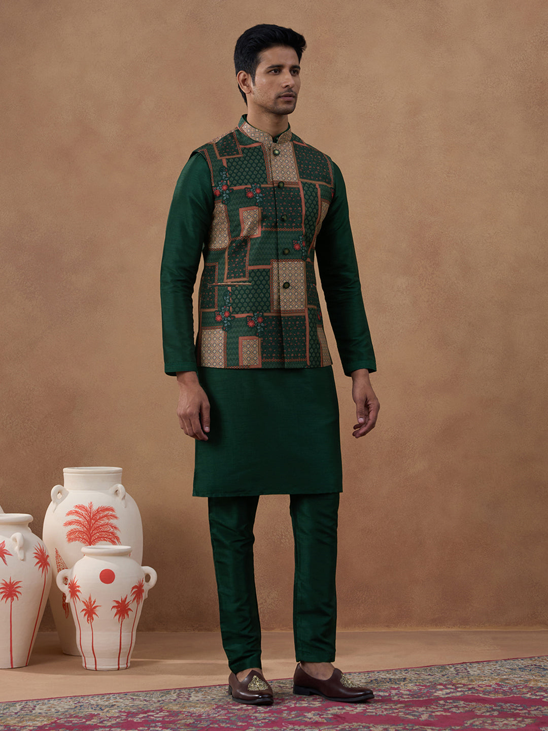 Forest Green Printed Bandi Kurta Set