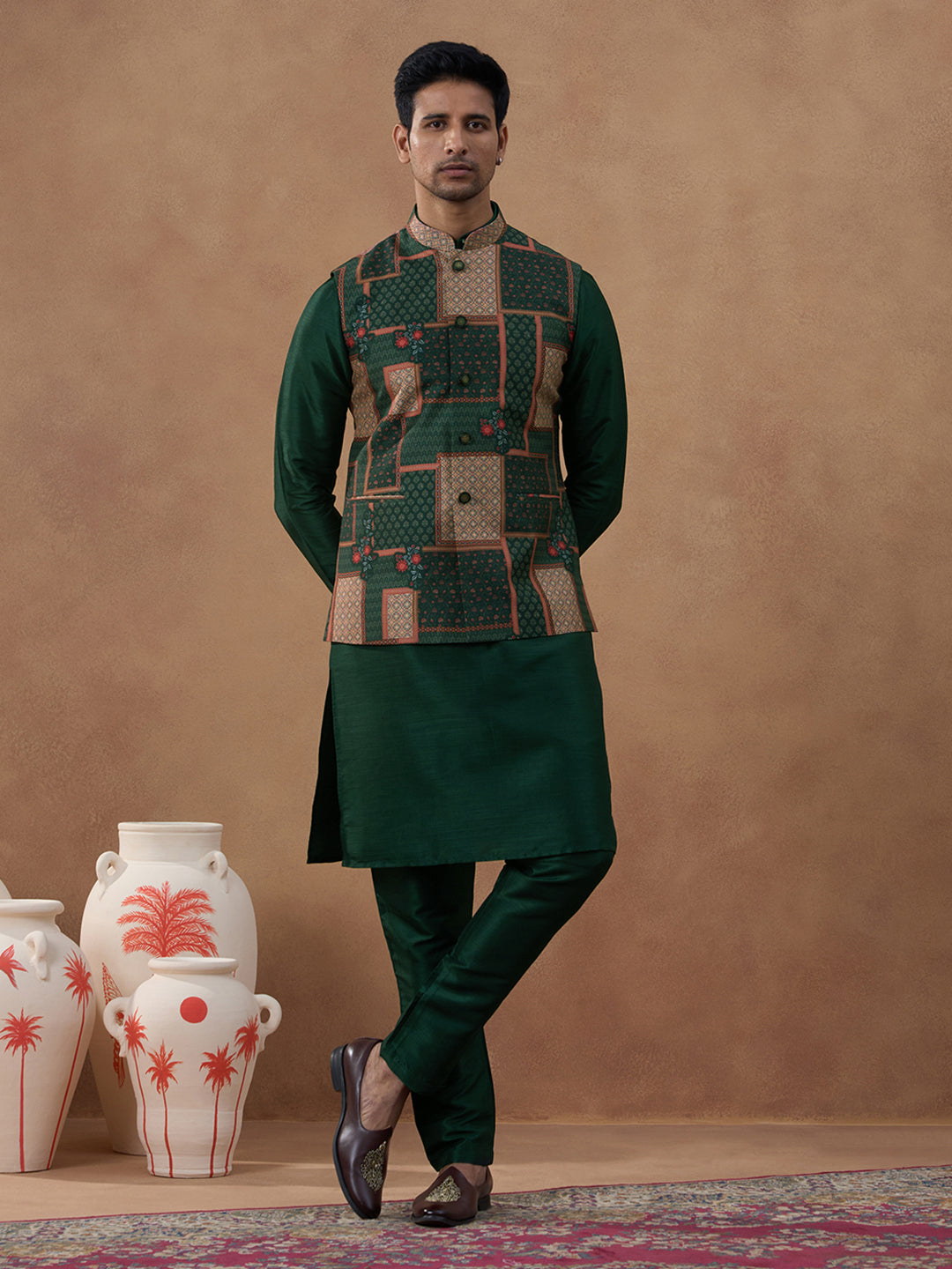 Forest Green Printed Bandi Kurta Set