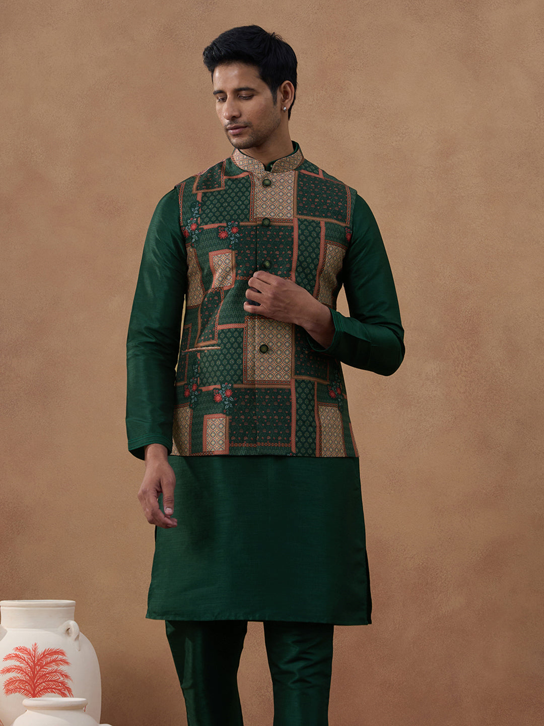 Forest Green Printed Bandi Kurta Set
