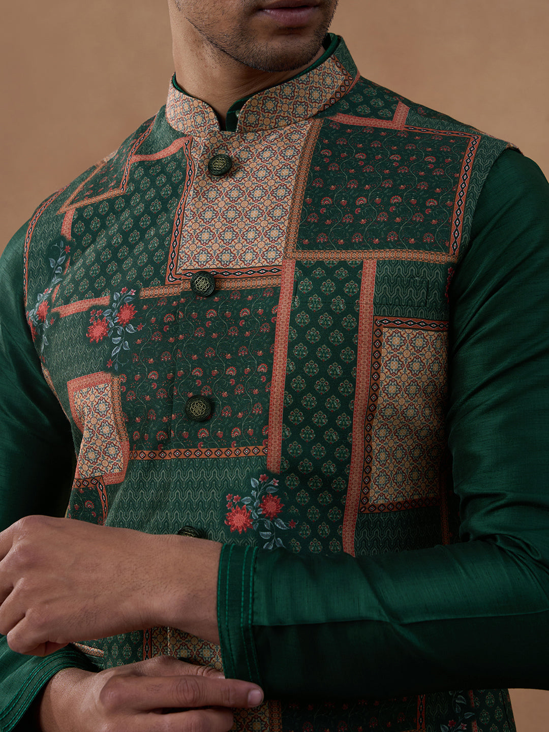 Forest Green Printed Bandi Kurta Set