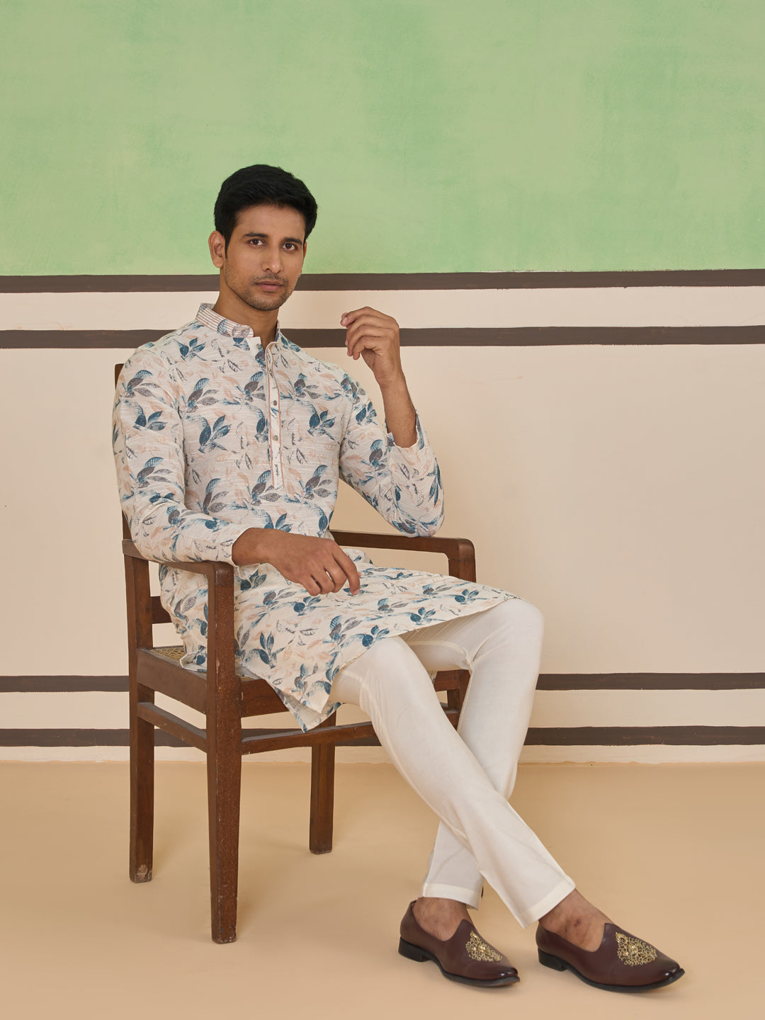 Cream Self-Texture Kurta Set