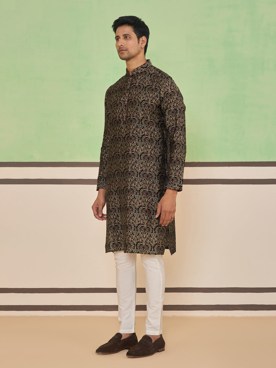 Midnight Black Floral Motif Classic Kurta Set