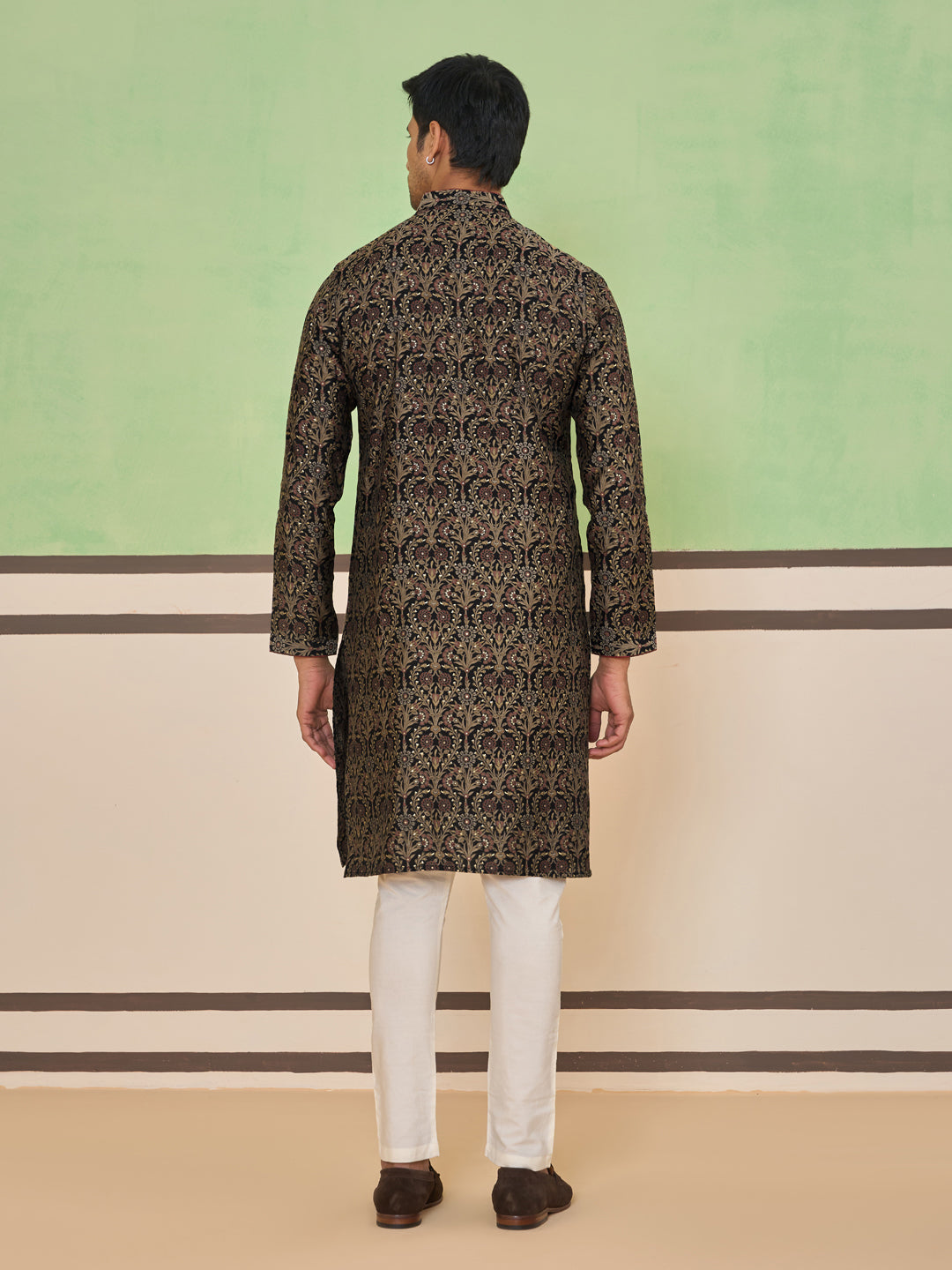 Midnight Black Floral Motif Classic Kurta Set