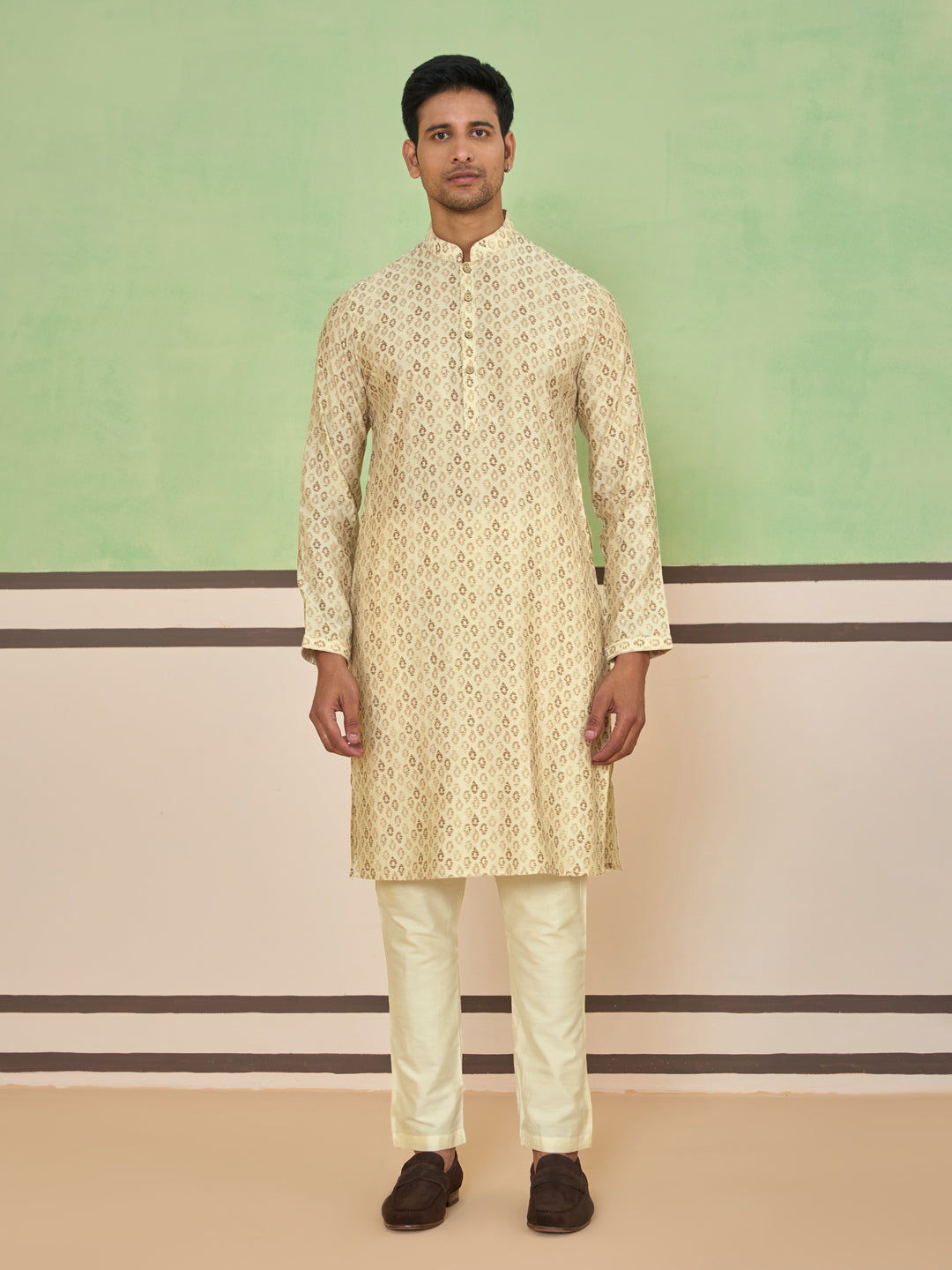 Cream All-Over Paisley Printed Kurta Set