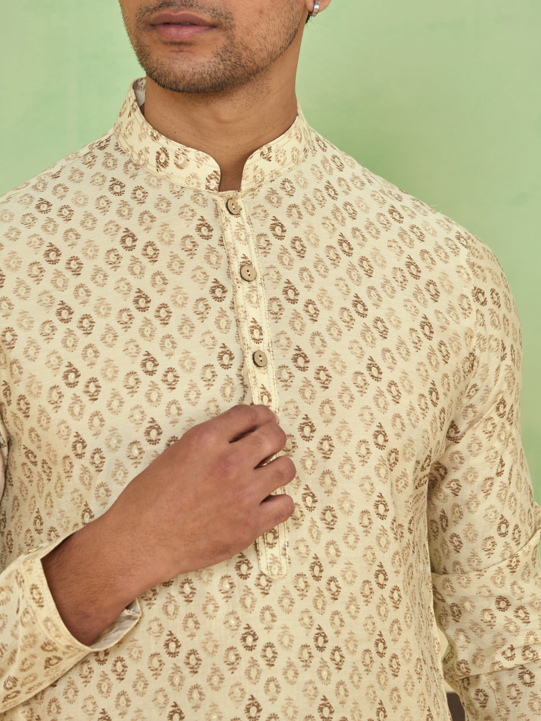 Cream All-Over Paisley Printed Kurta Set