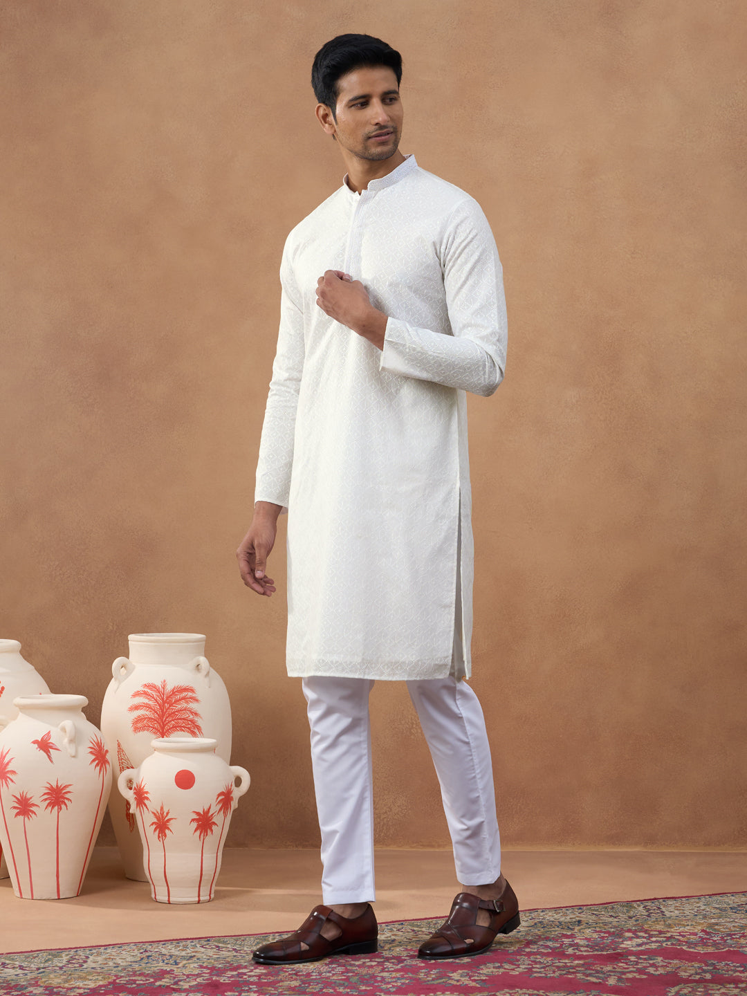 Off White Cotton Kurta Set