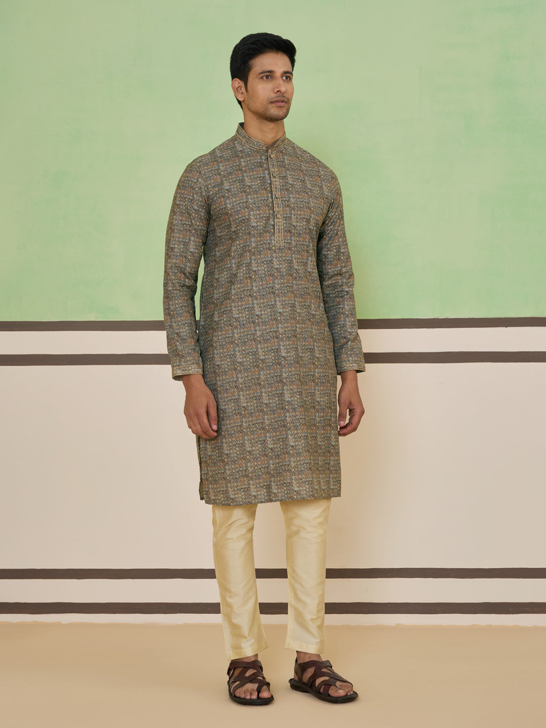 Beige Mosaic Print Kurta Set