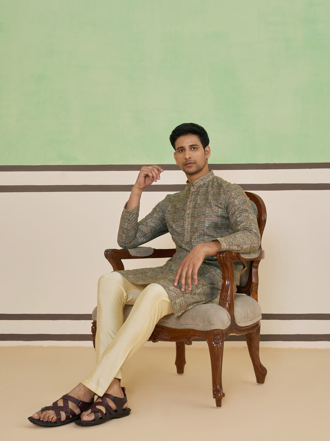 Beige Mosaic Print Kurta Set