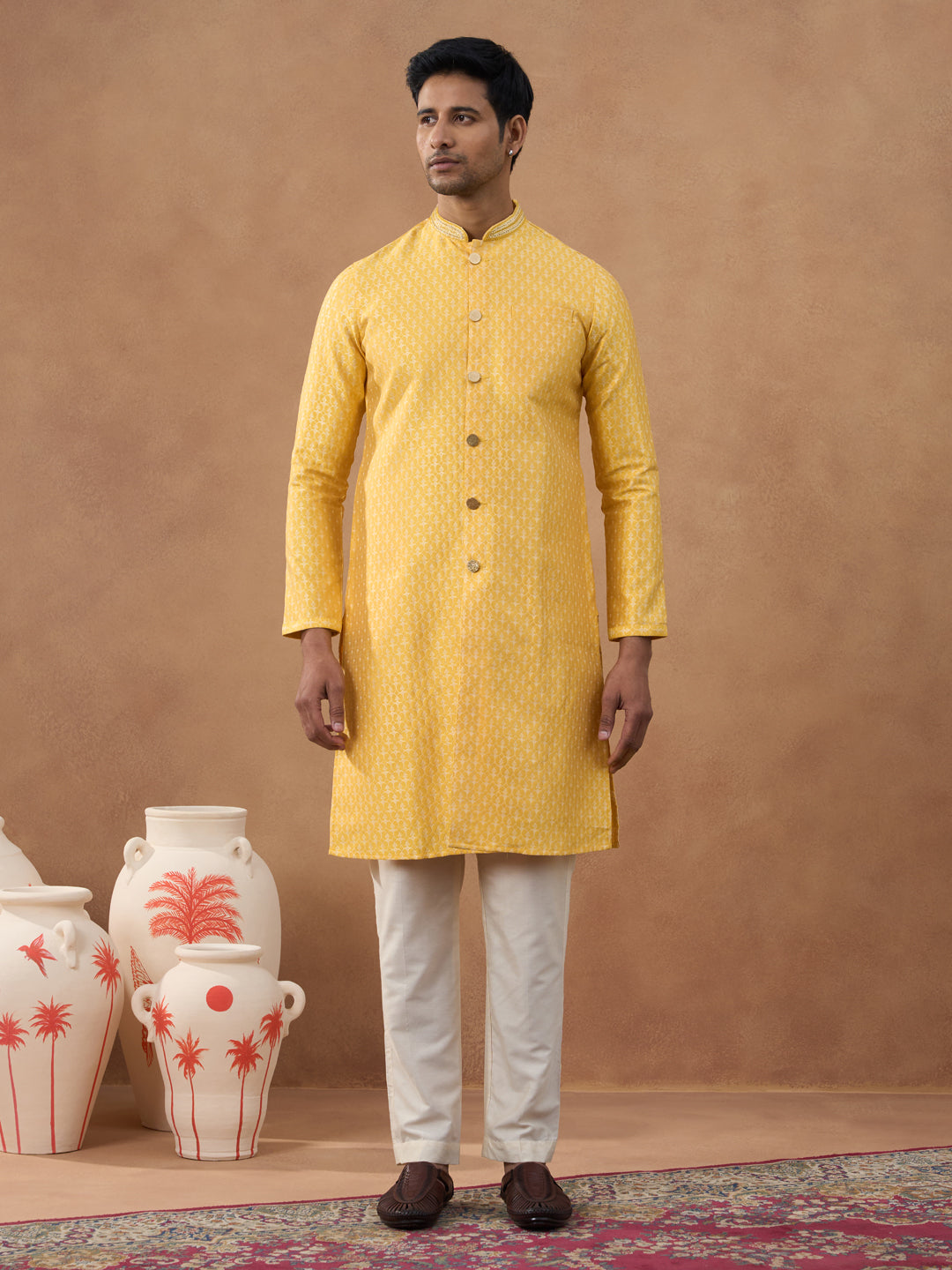 Festive Yellow Front Open Kurta Set