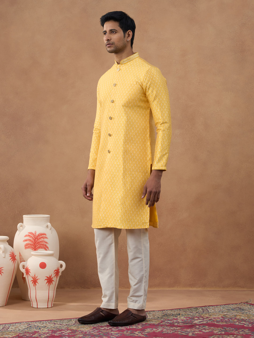 Festive Yellow Front Open Kurta Set