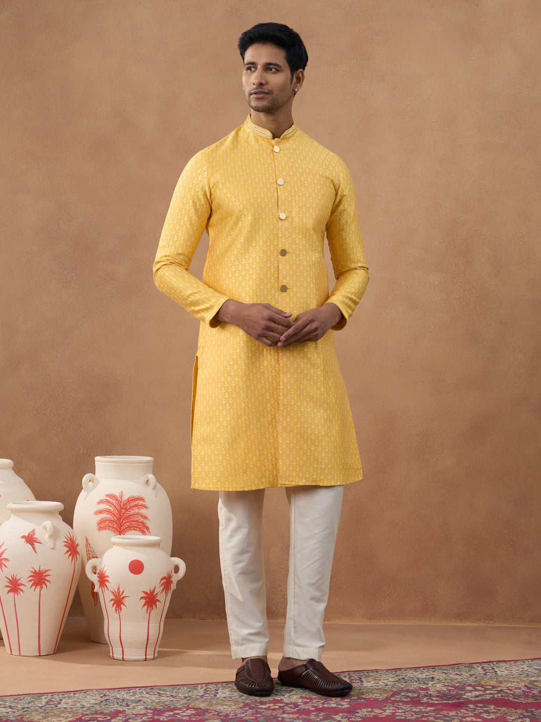 Festive Yellow Front Open Kurta Set