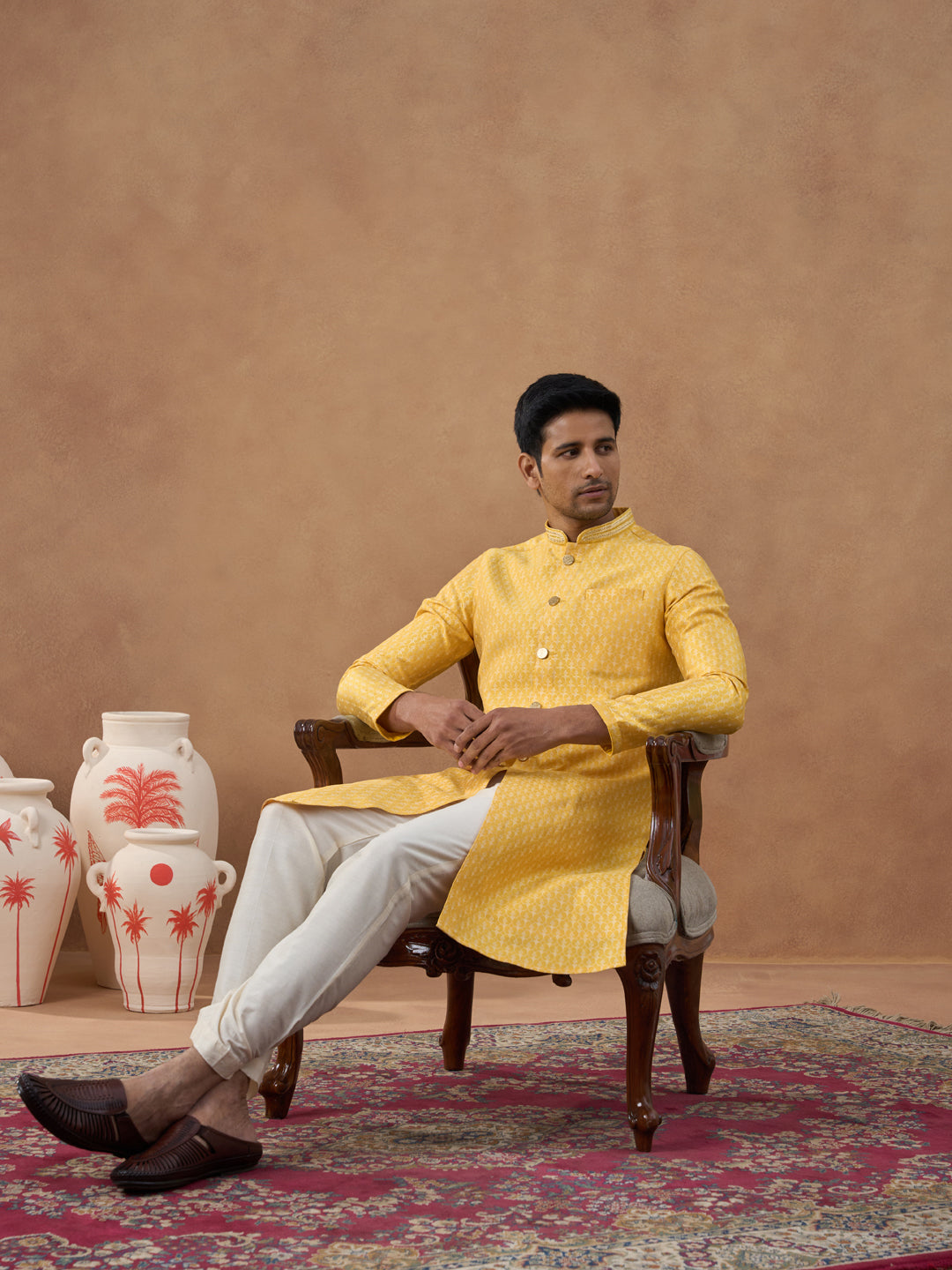 Festive Yellow Front Open Kurta Set