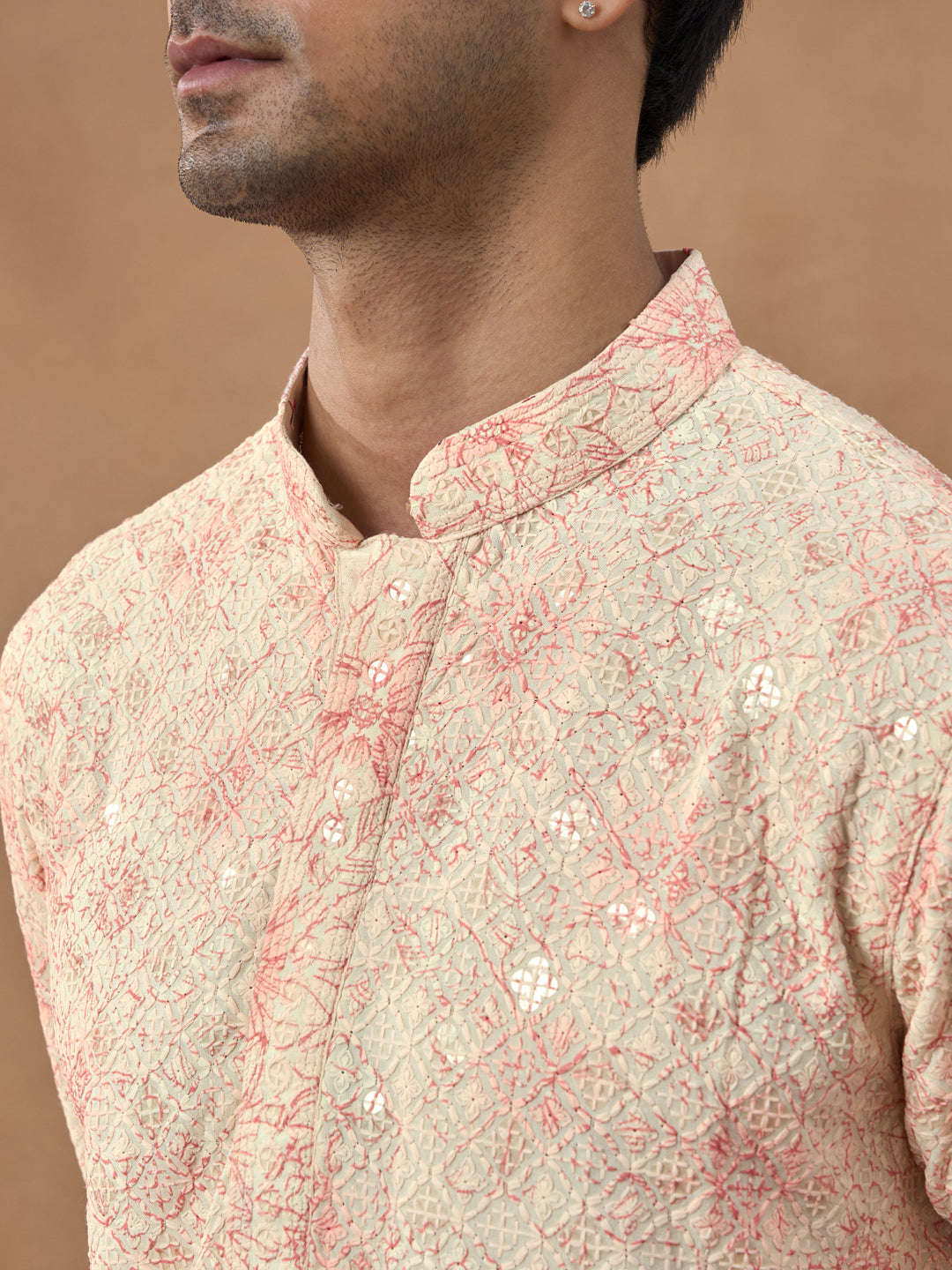 Cream Ombre Chikankari Printed Kurta Set