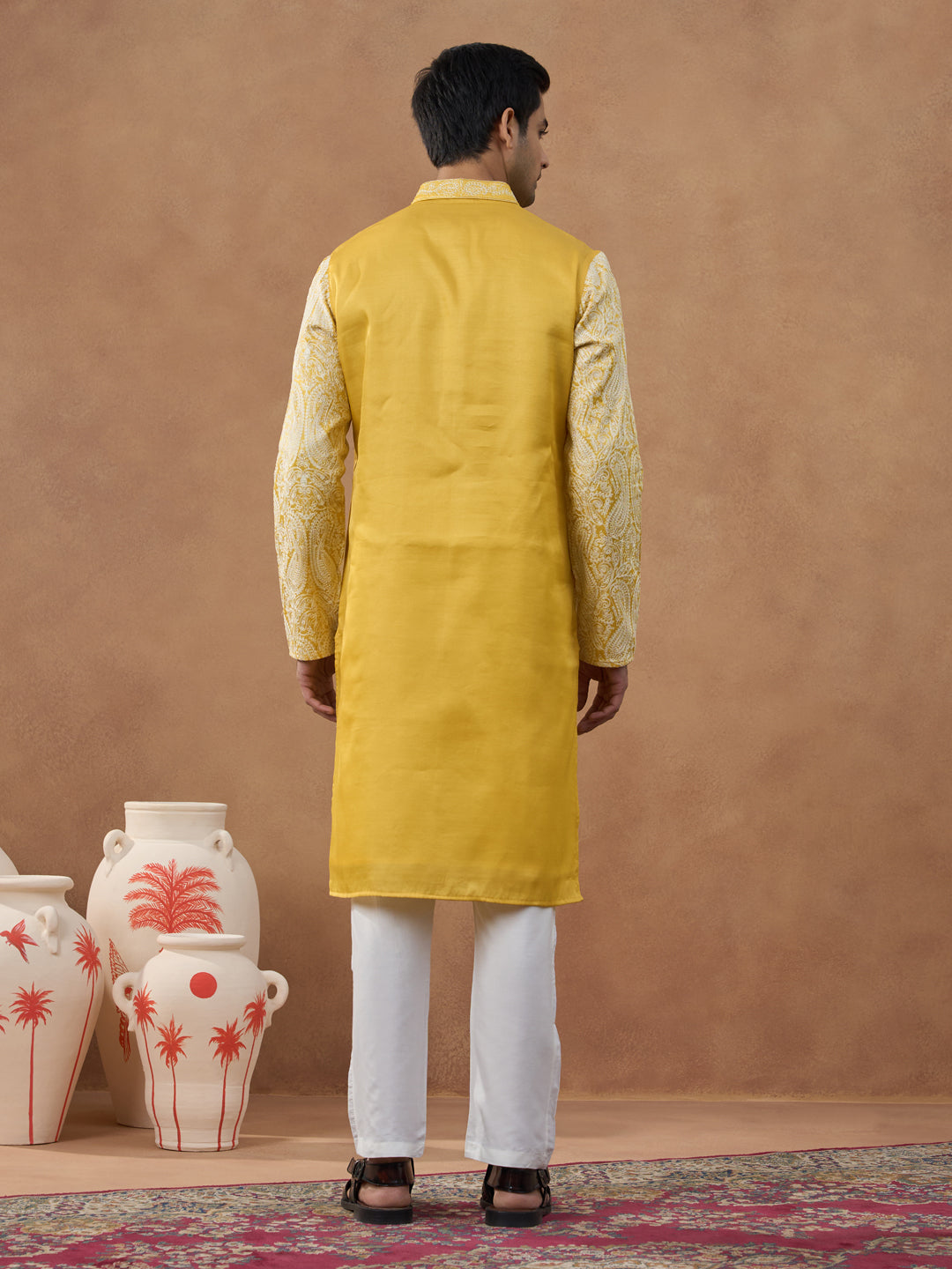 Yellow Paisley Embroidered Kurta Set