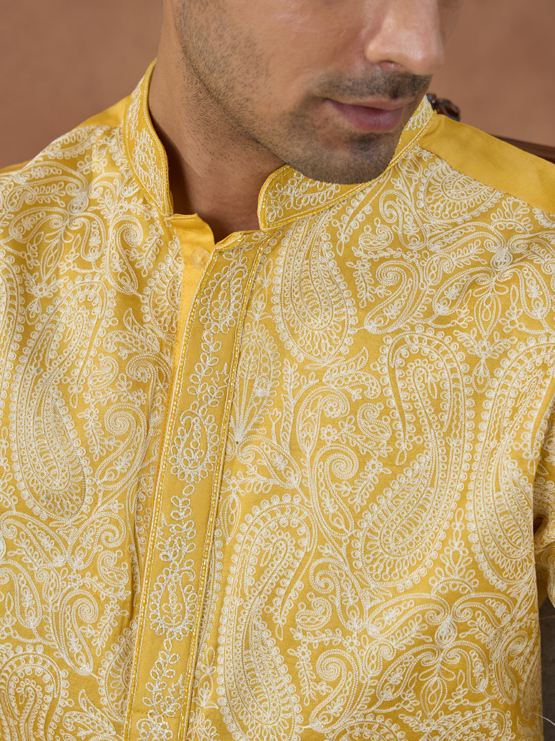 Yellow Paisley Embroidered Kurta Set