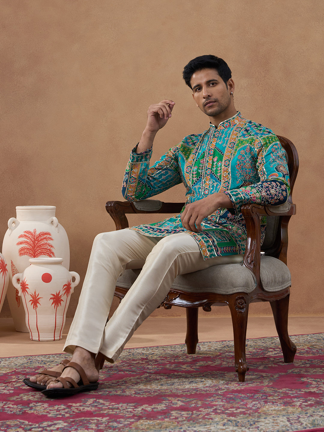 Teal Multi-Color Printed Festive Kurta Set