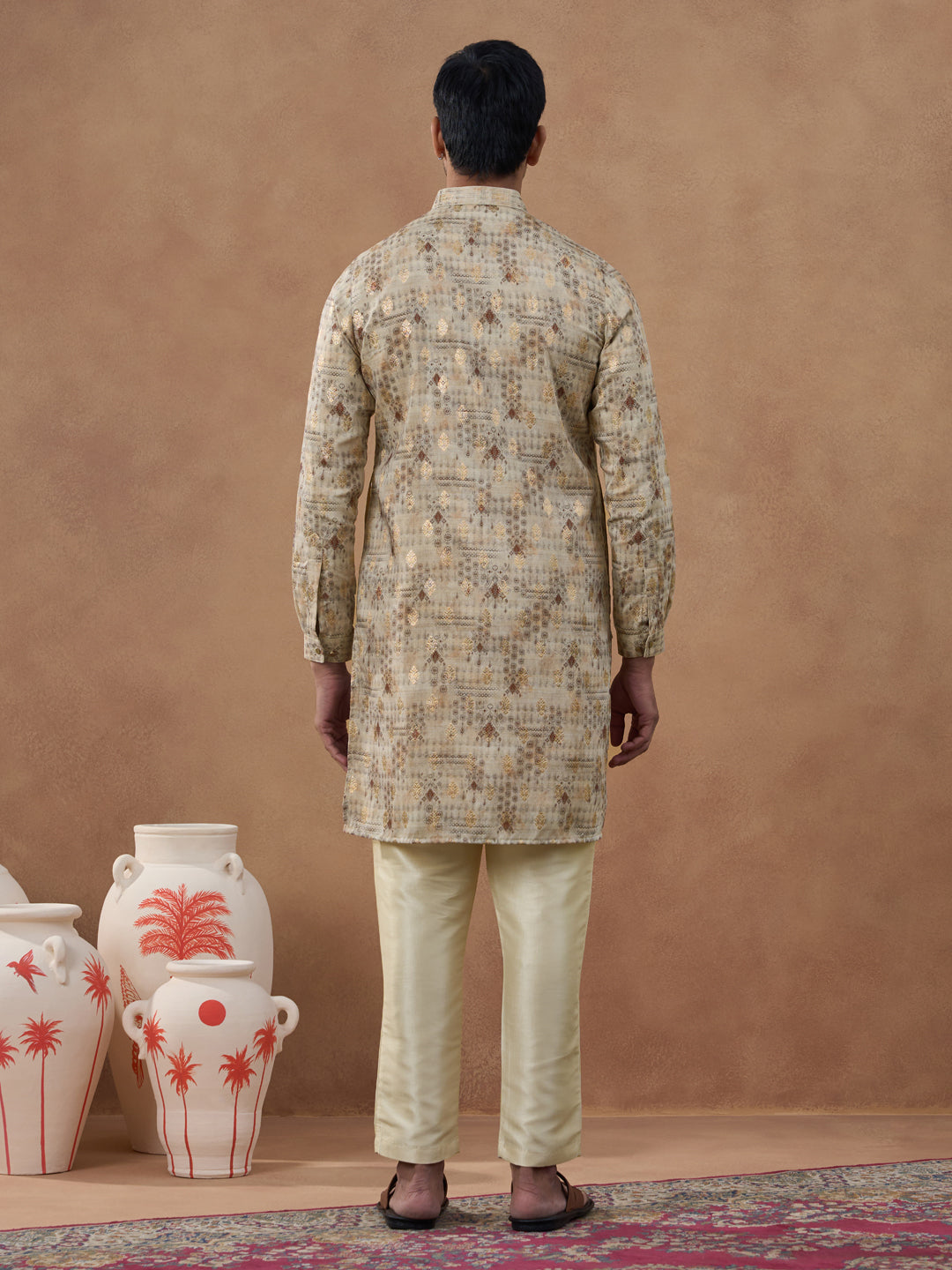 Beige Kurta Set with Subtle Gold Detailing