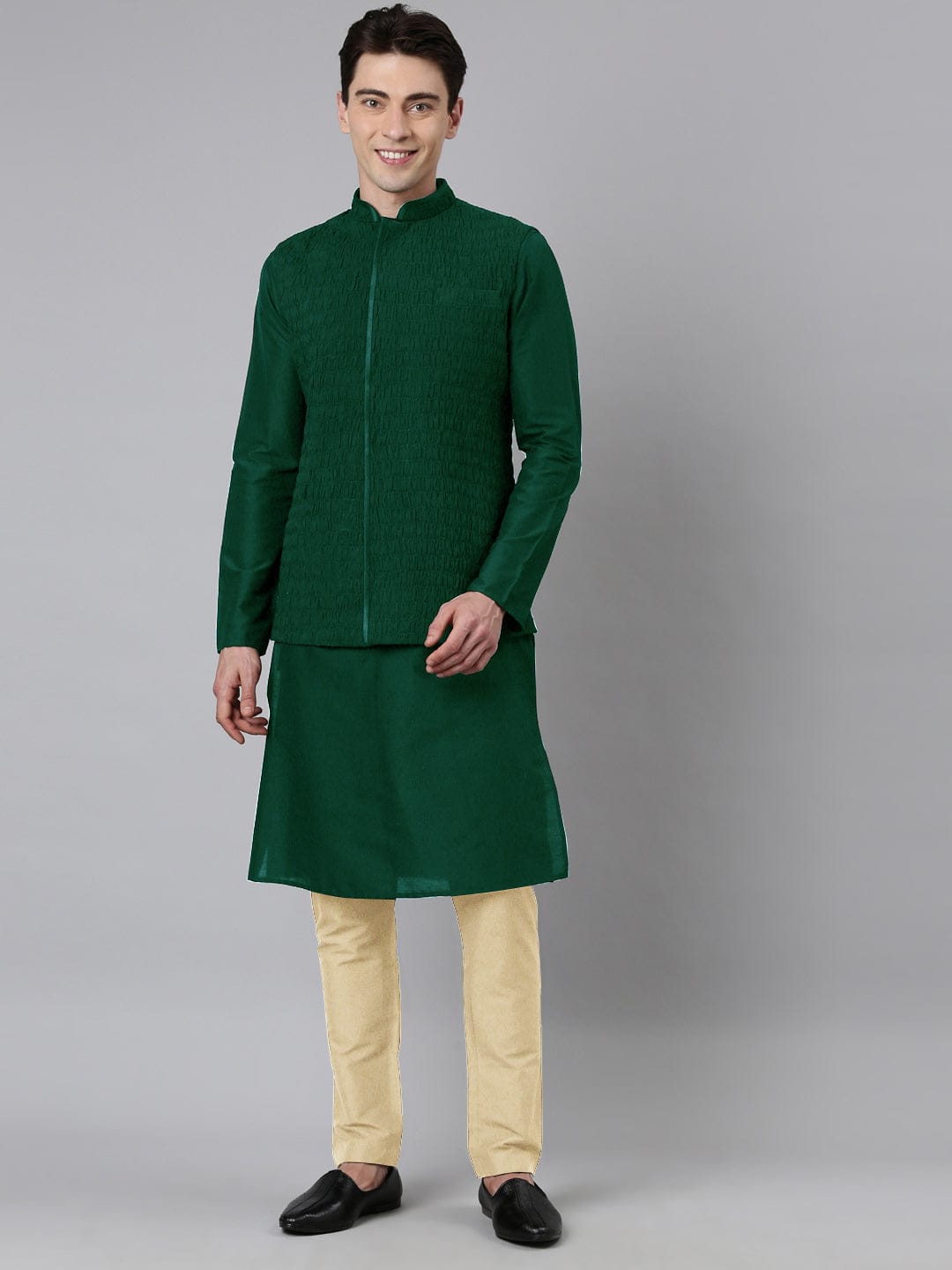 Green Ruching Jacket Kurta Set