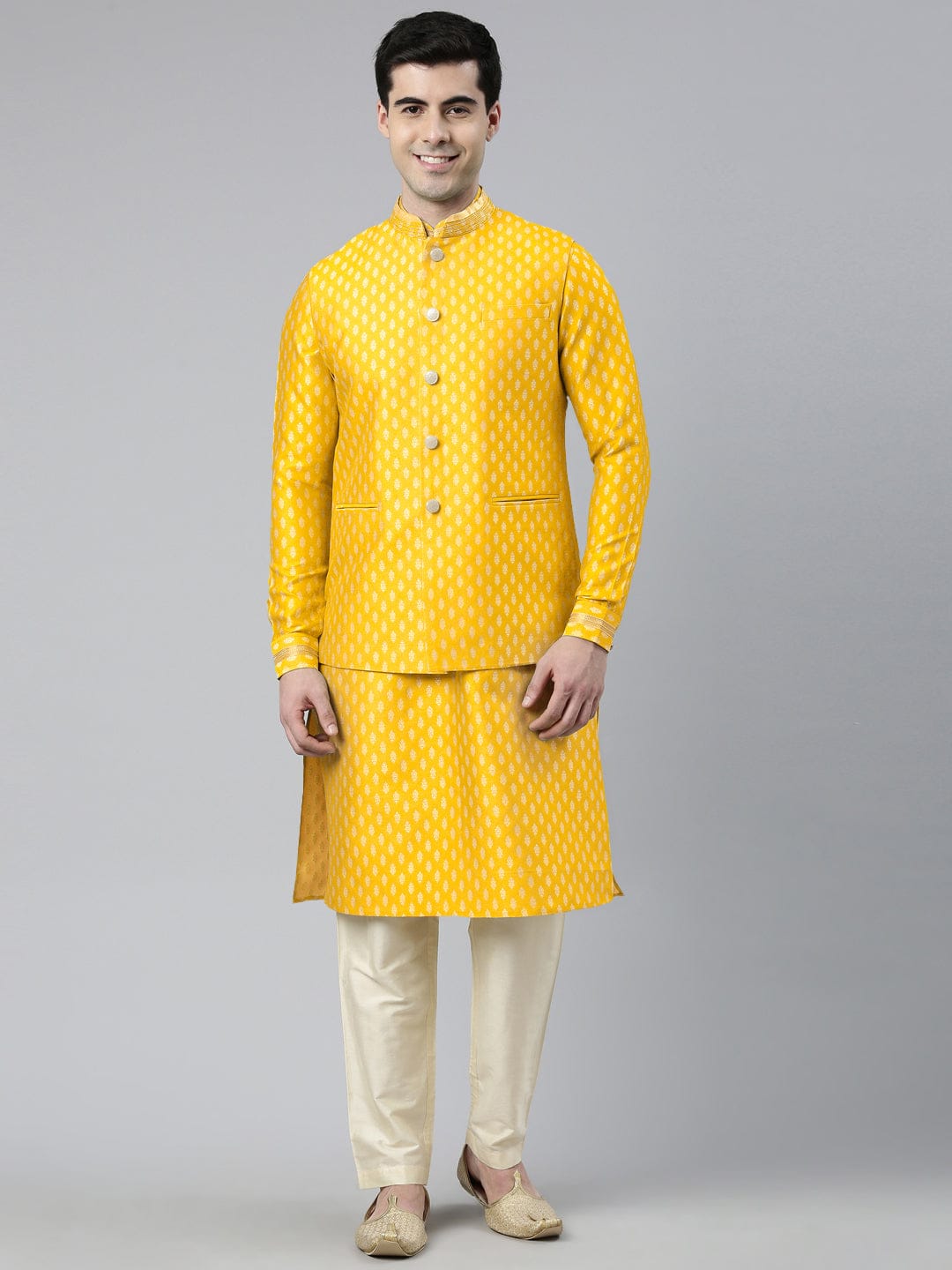 Yellow Banarasi Jacquard Jacket And
