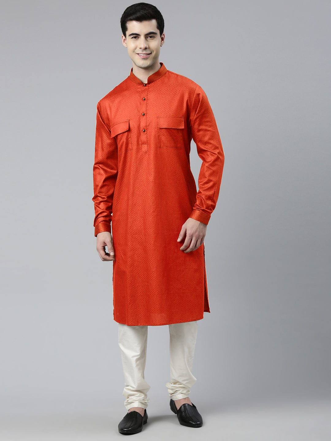 Rustic Cotton Pathani Kurta Set with Patch pocket