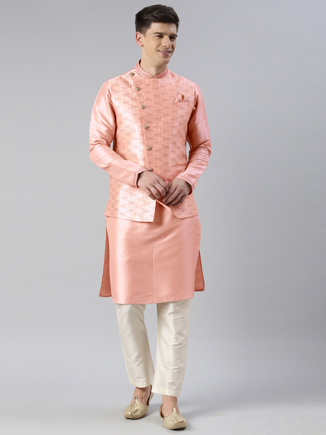 Pink Printed  Overlap Jacket Kurta set