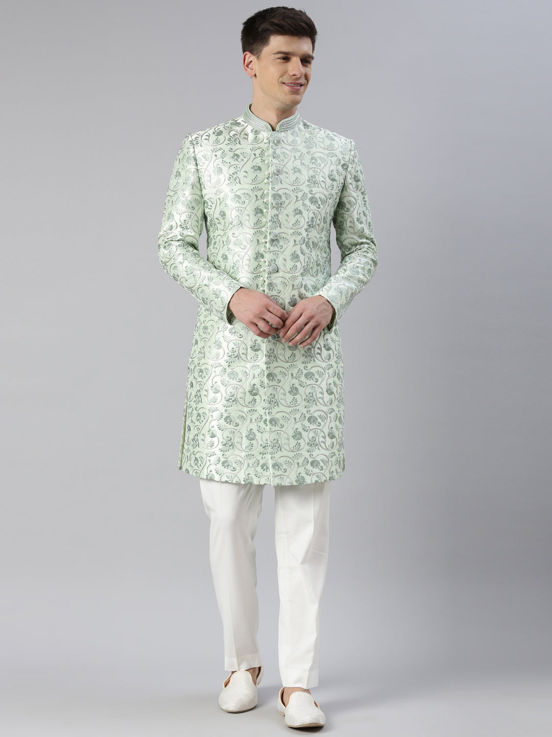 Light Green Embroidered  Indowestern