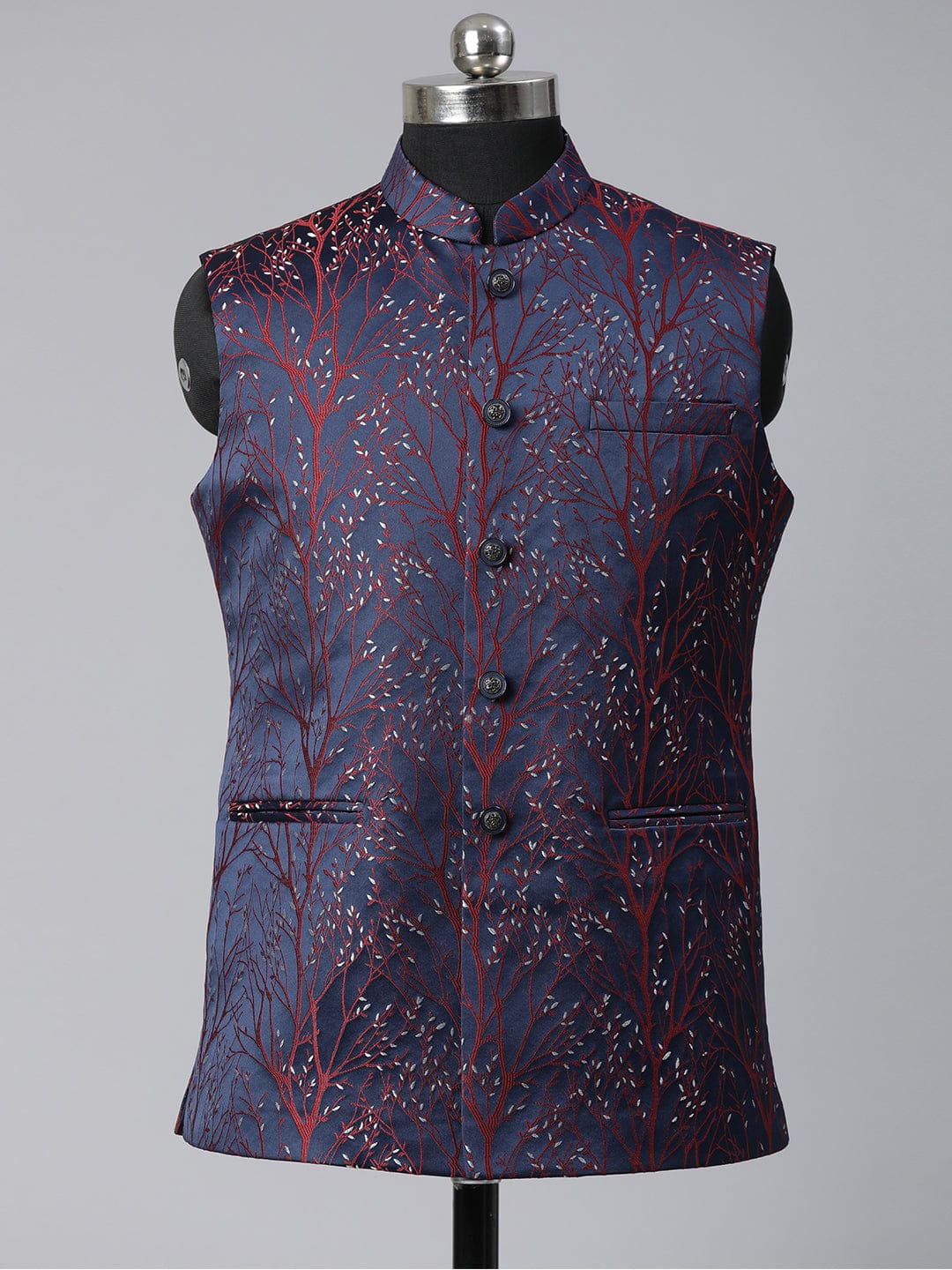 Navy Maroon Jacquard Jacket