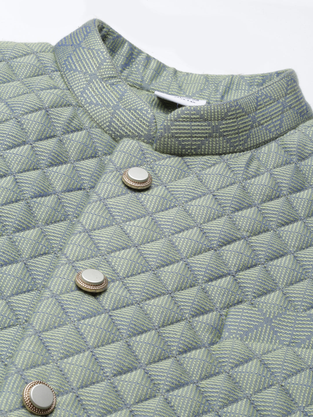 Lime Green Blue Jacquard Quilted Jacket