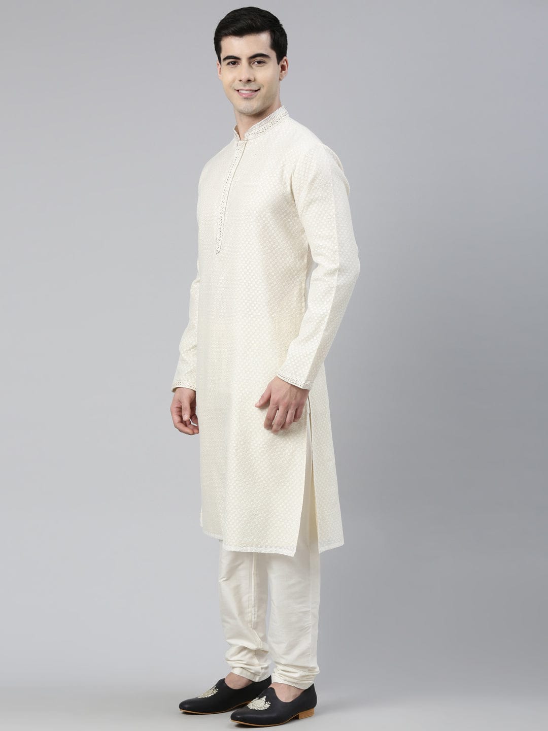 Cream Booti Chanderi Silk Kurta Set