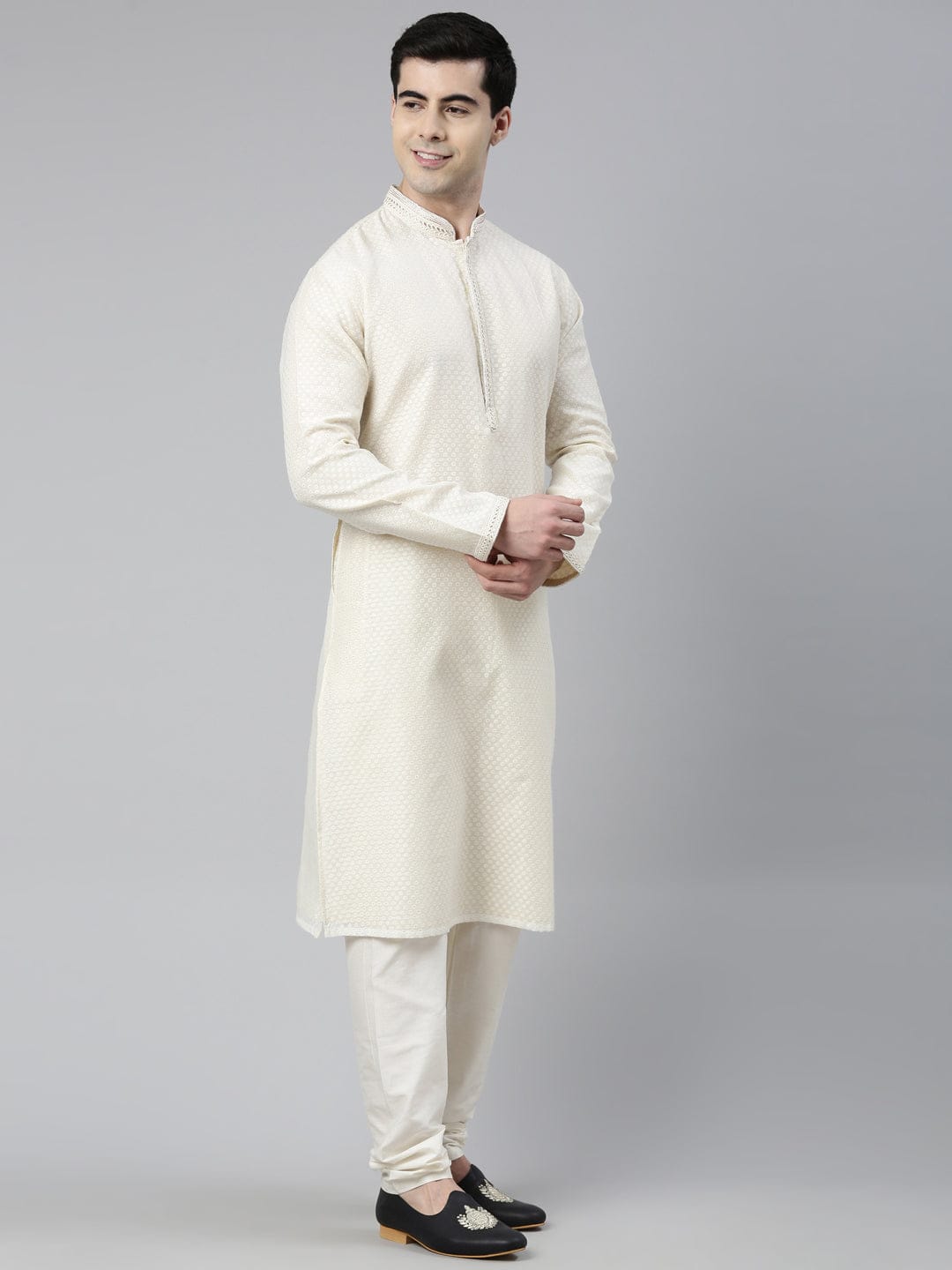 Cream Booti Chanderi Silk Kurta Set