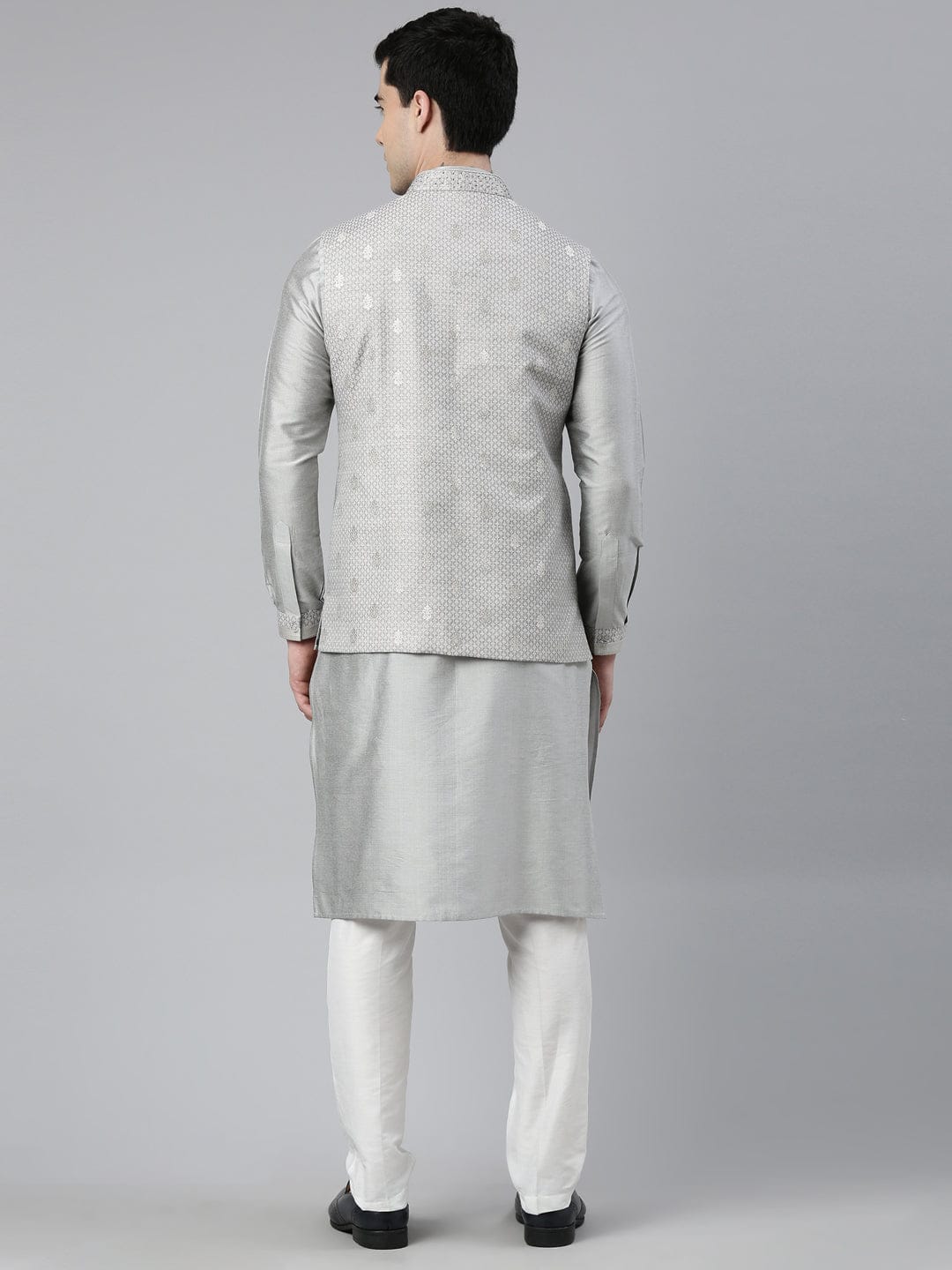 Grey Chanderi Booti Jacket