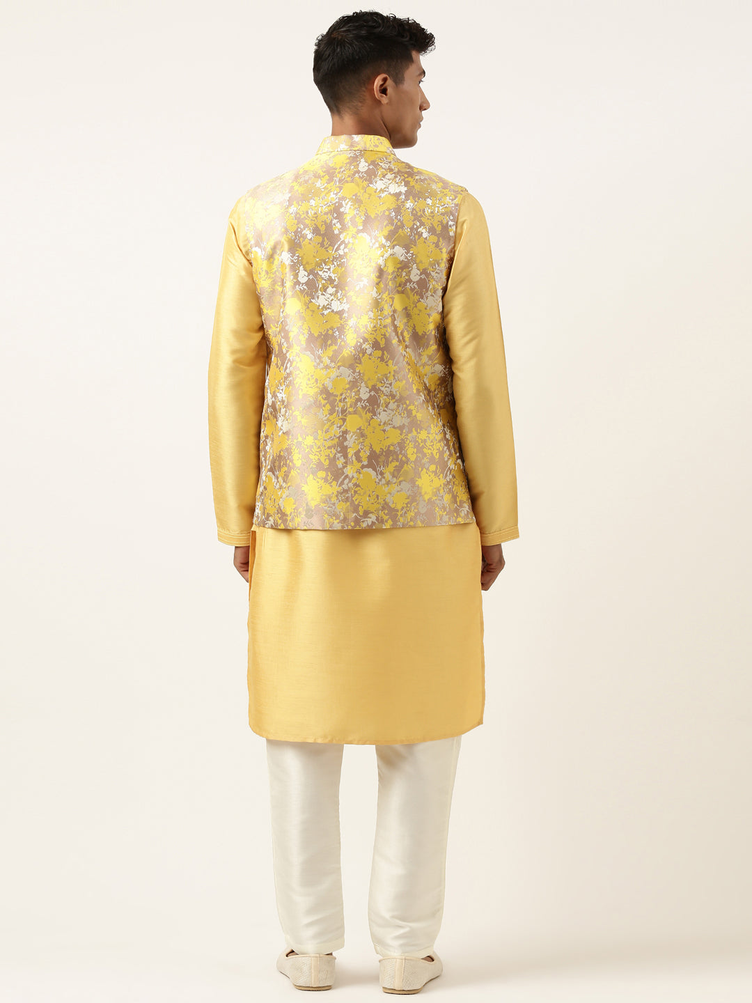 Yellow Floral Jacquard Angrakha Jacket