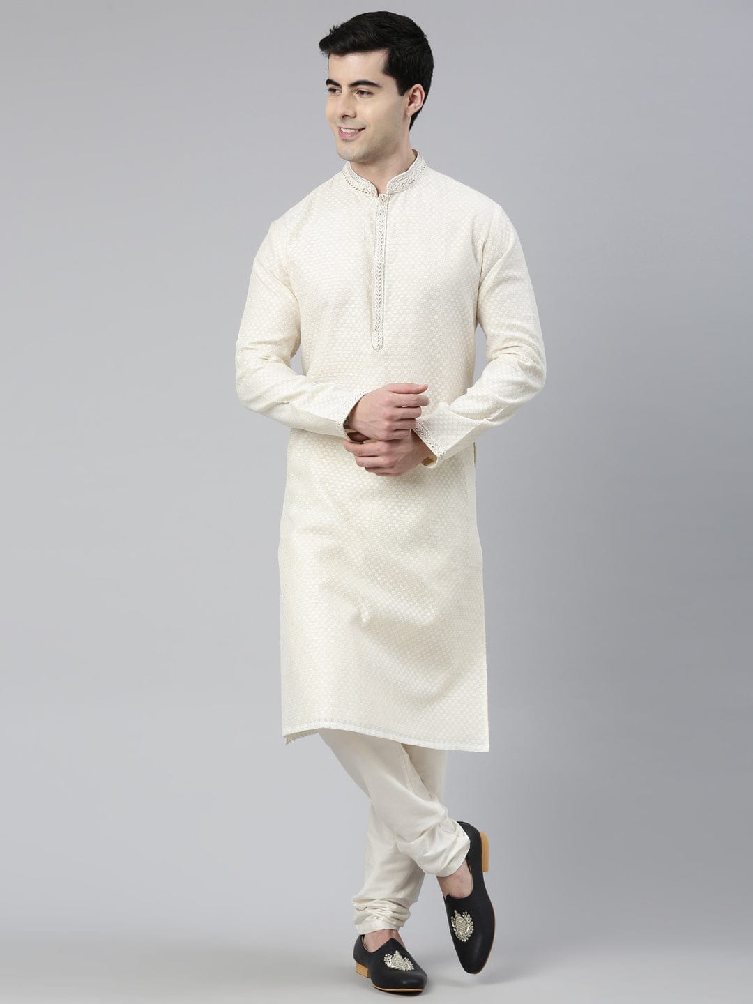 Cream Booti Chanderi Silk Kurta Set