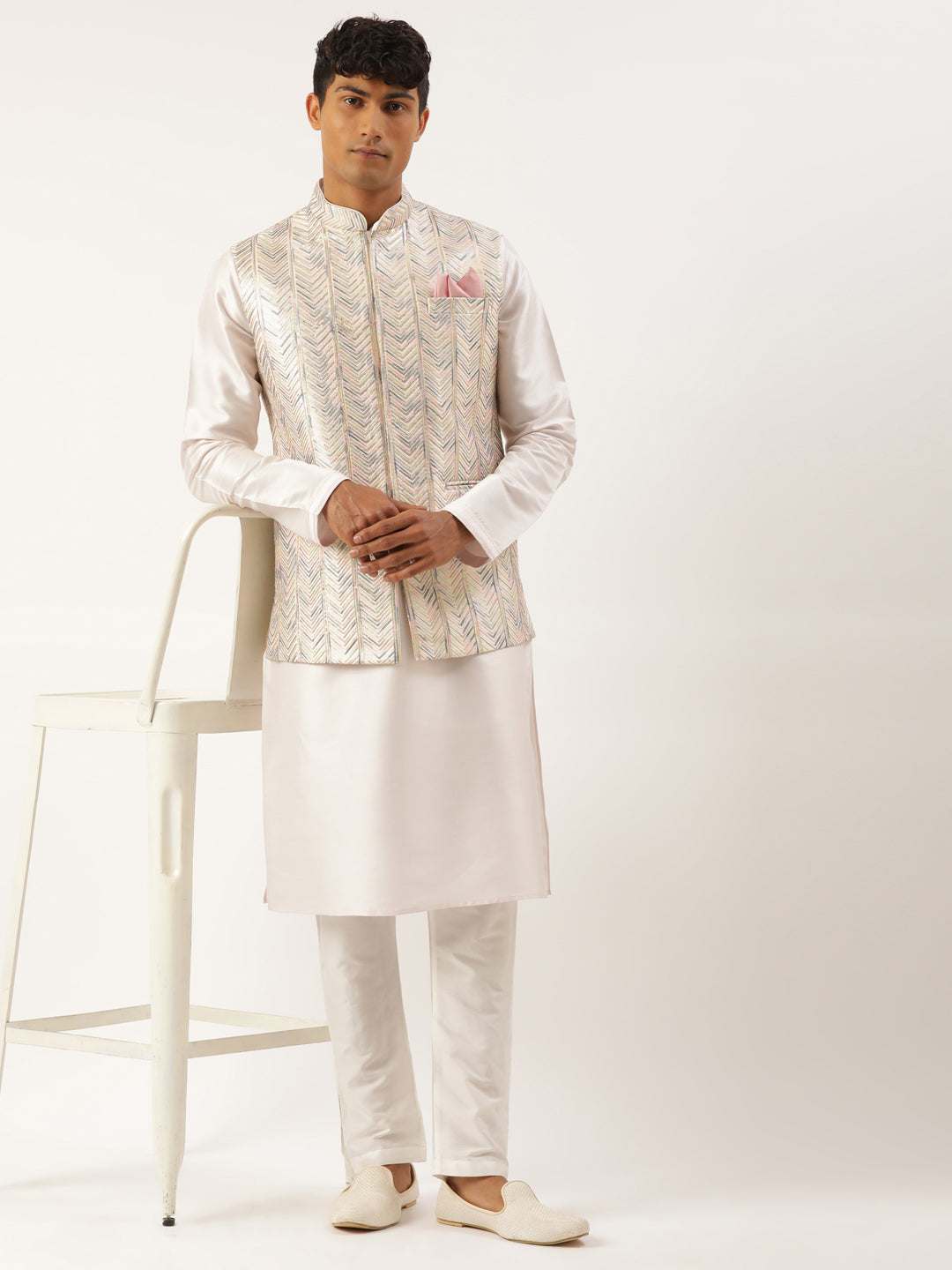 White Multi Color Embroidered Jacket