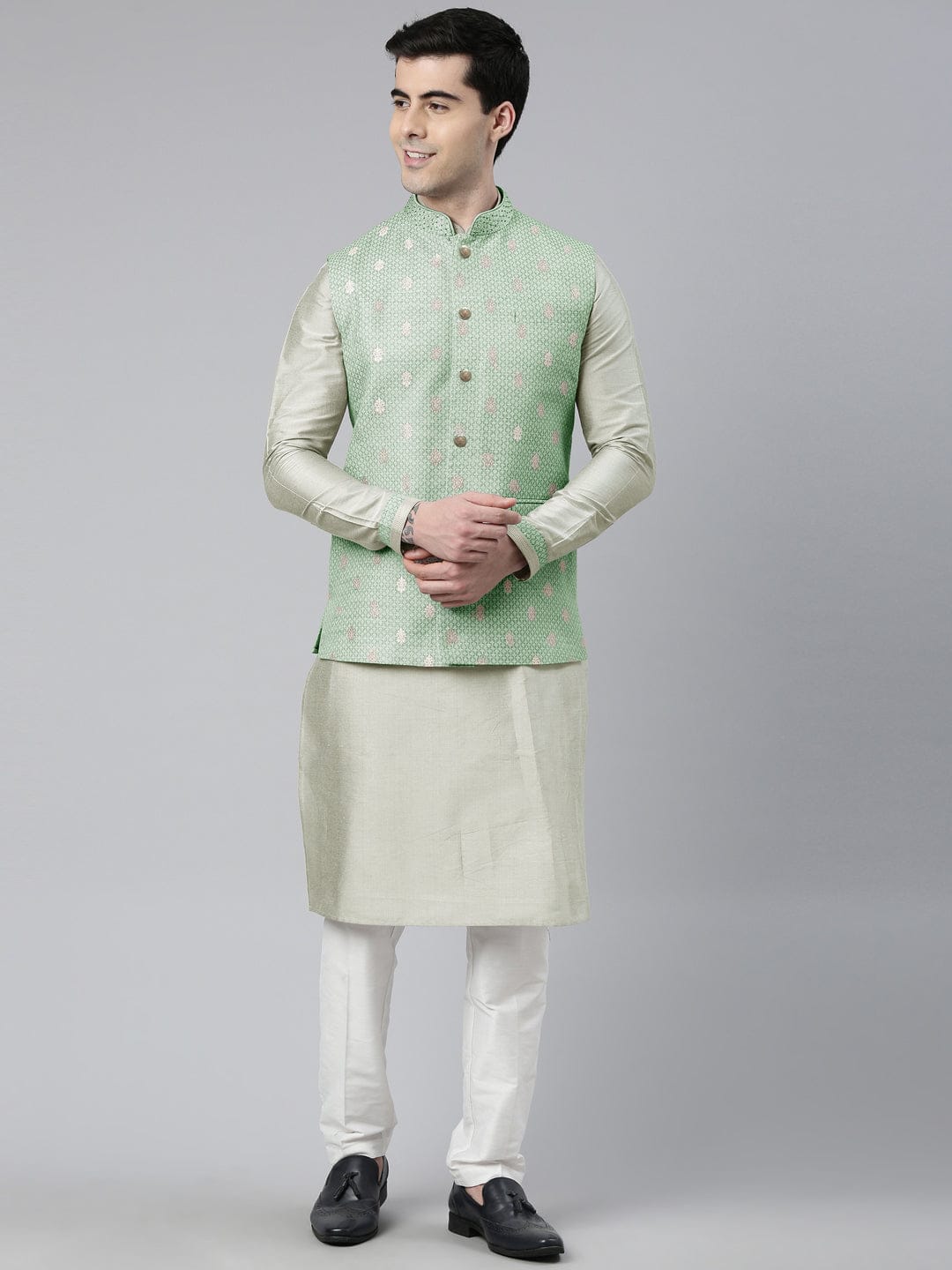 Green Chanderi Booti Jacket