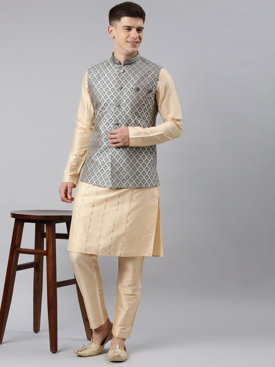 Grey Chanderi Silk Jacket