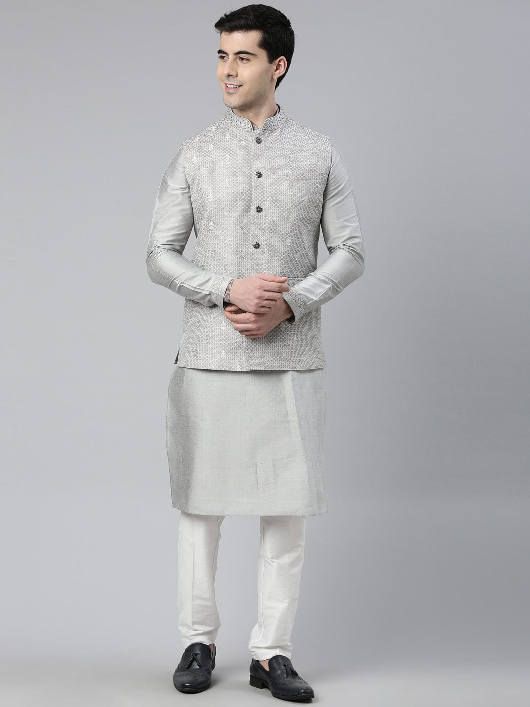 Grey Chanderi Booti Jacket