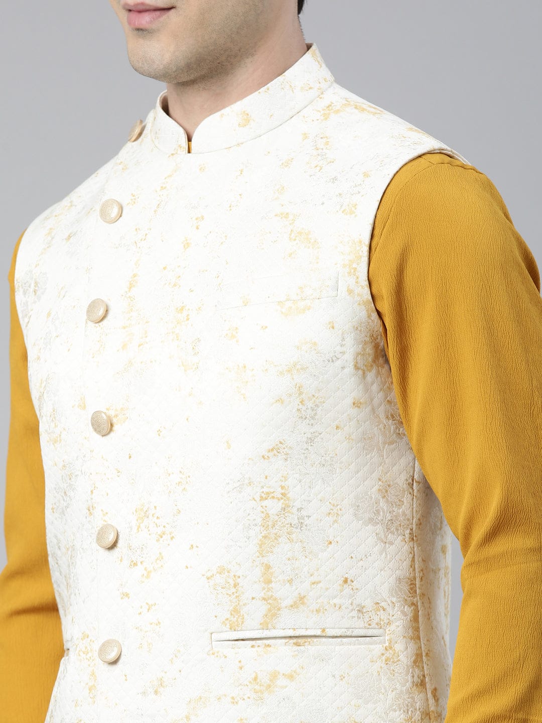 Cream Mustard Printed Jacket