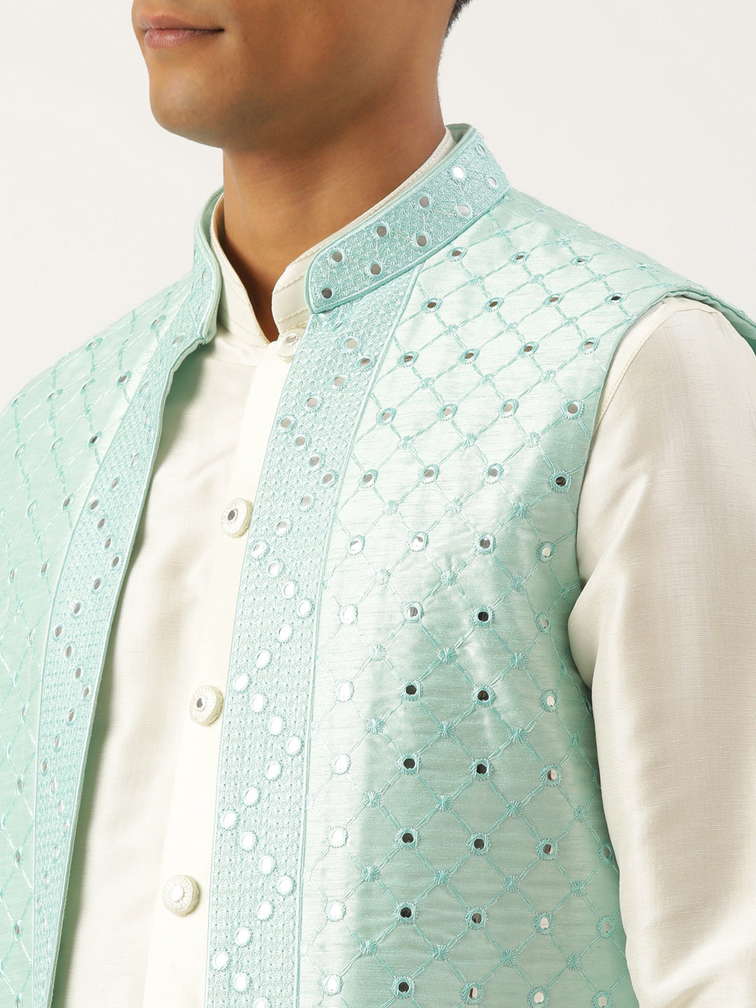 Turquise Mirror Embroidery open Jacket